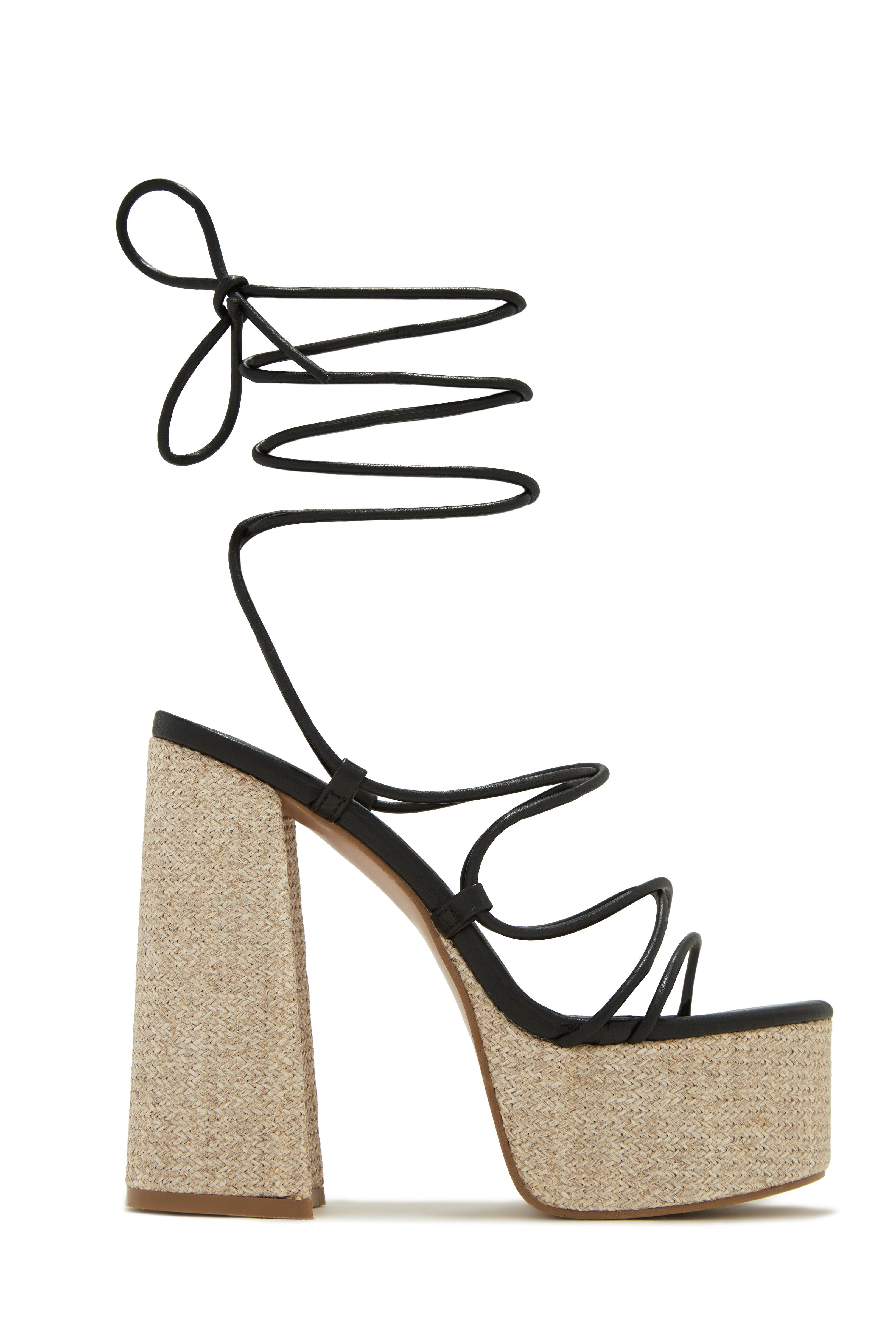 Brunch Al Fresco Lace Up Platform Block High Heels - White sold by Miss Lola product image thumbnail 5