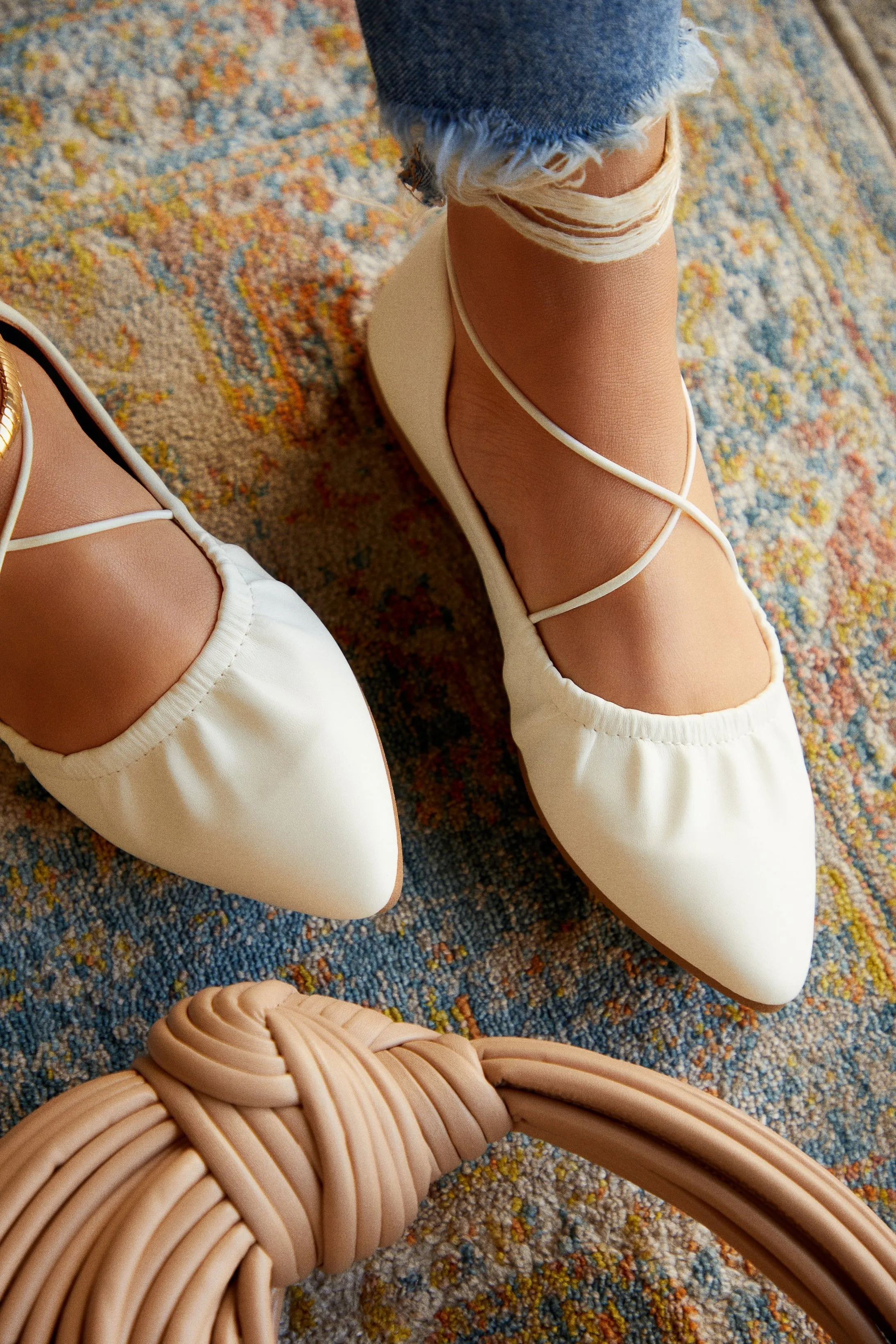Kristine Criss Cross Flats - White sold by Miss Lola