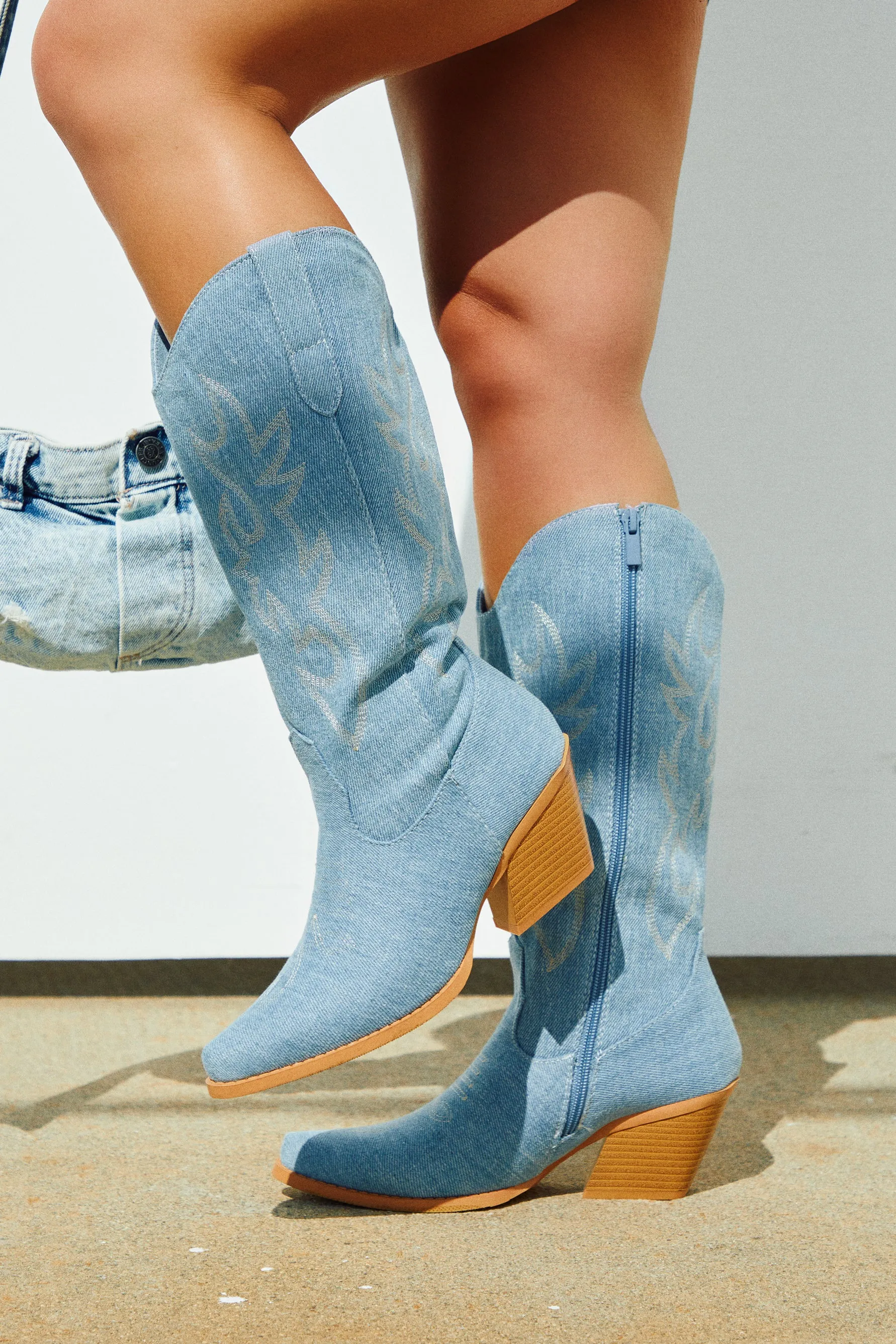 Abby Cowgirl Boots - Denim sold by Miss Lola