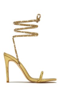 Pretty Girl Embellished Lace Up High Heels - Gold sold by Miss Lola