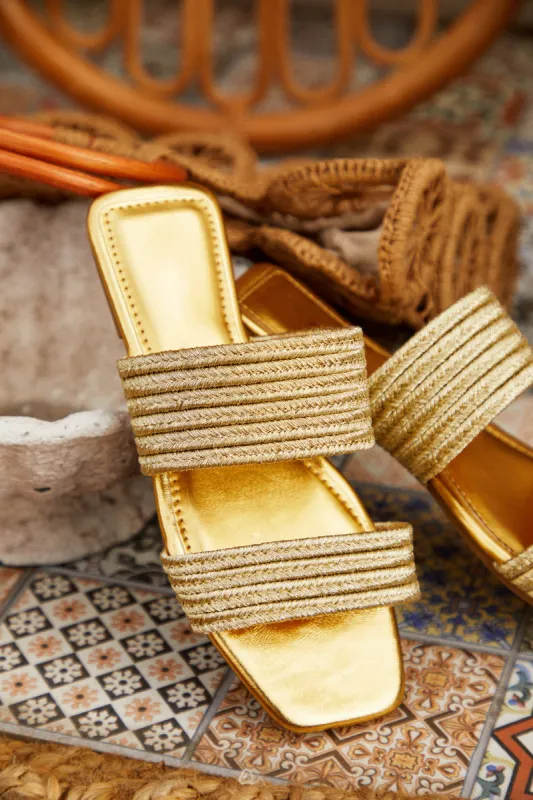 Paradise Found Slip On Sandals - Gold sold by Miss Lola
