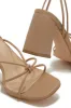 Briella Lace Up Block Heels - Nude sold by Miss Lola