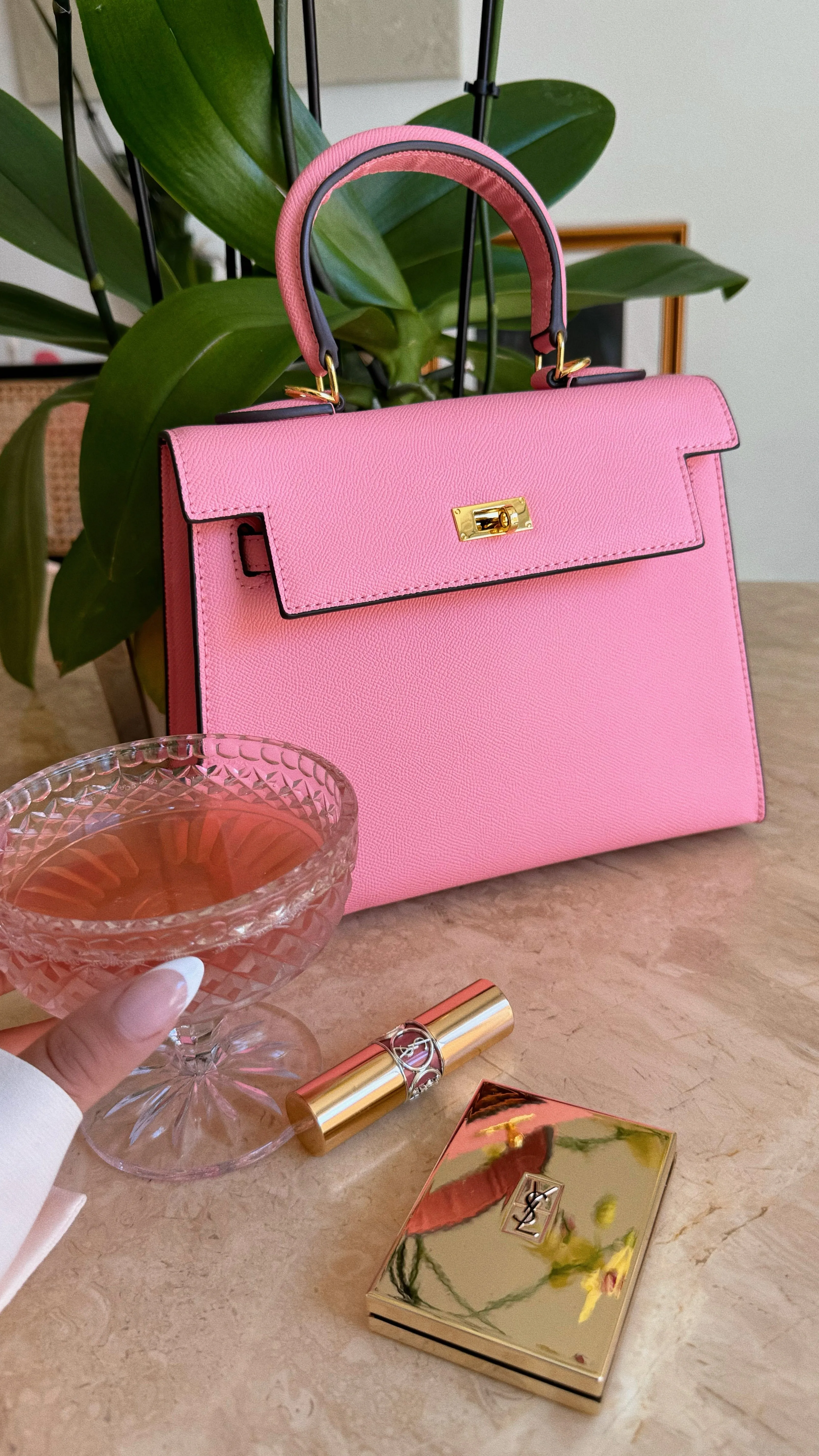 Erica Structured Top Handle Bag - Pink sold by Miss Lola