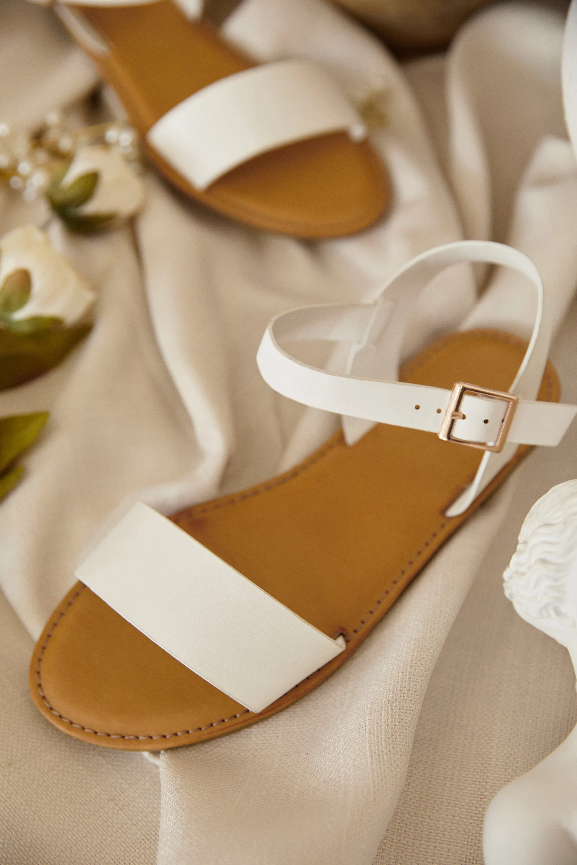 Tulum Style Flat Sandals - White sold by Miss Lola