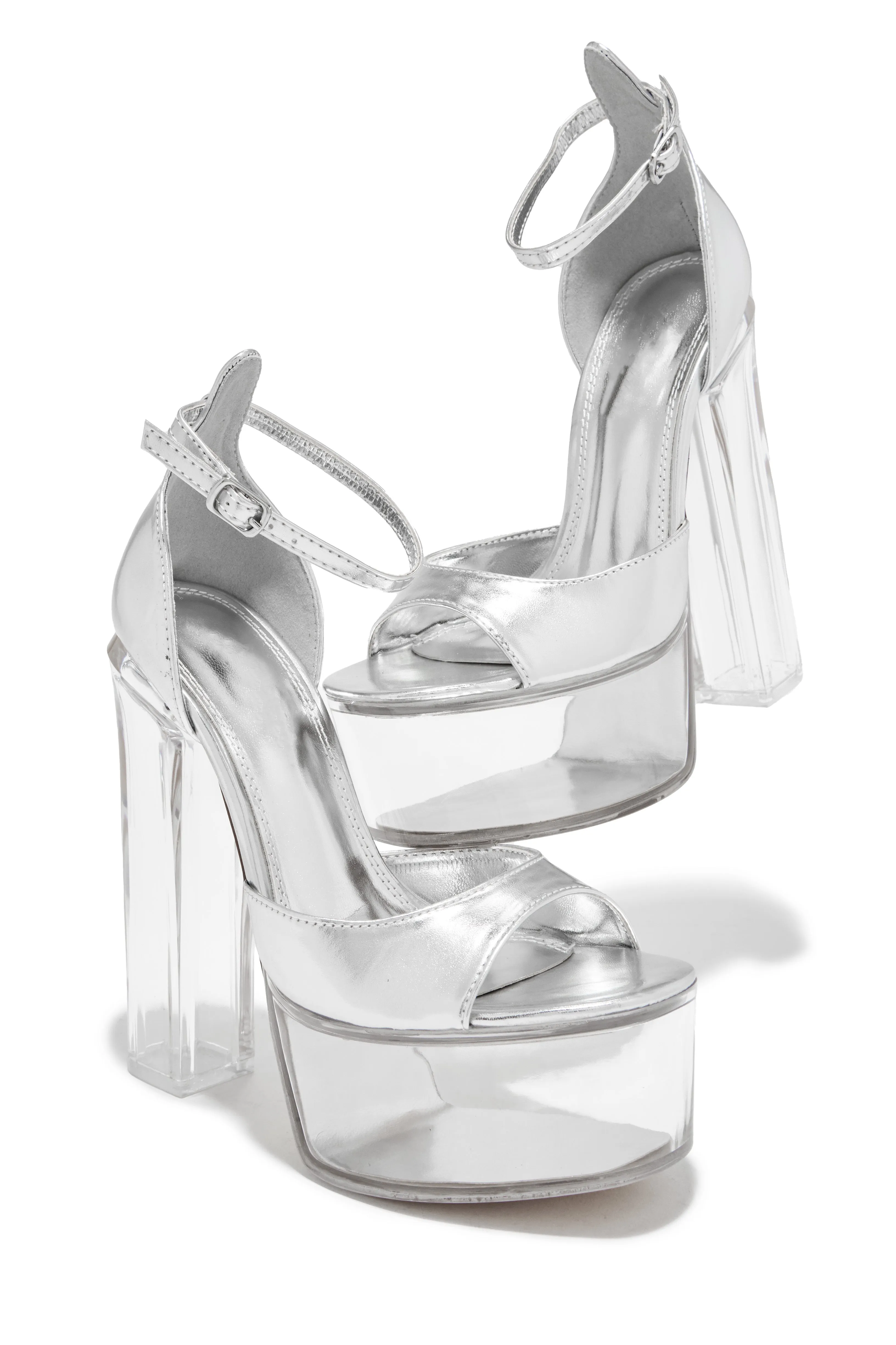 Venus Clear Platform Block High Heels - Silver sold by Miss Lola product image thumbnail 4