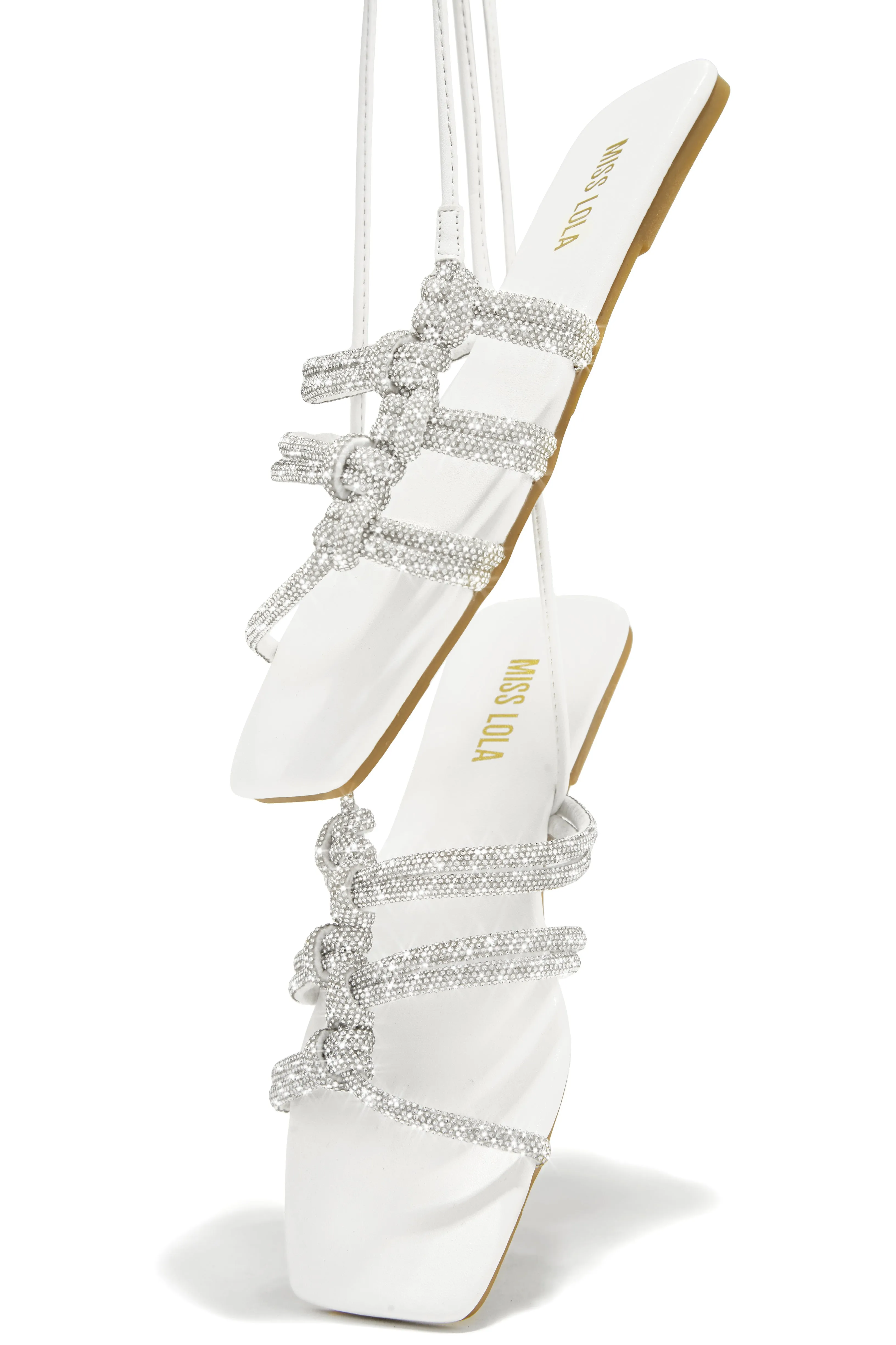 Ibiza Nights Embellished Lace Up Sandals - White sold by Miss Lola
