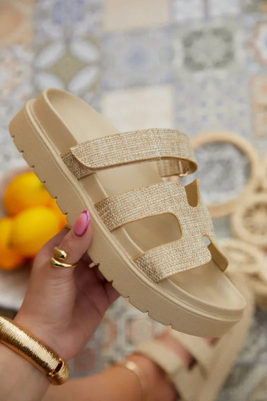 Jane Chunky Slip On Sandals - Natural sold by Miss Lola