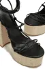 Brunch Al Fresco Lace Up Platform Block High Heels - Black sold by Miss Lola