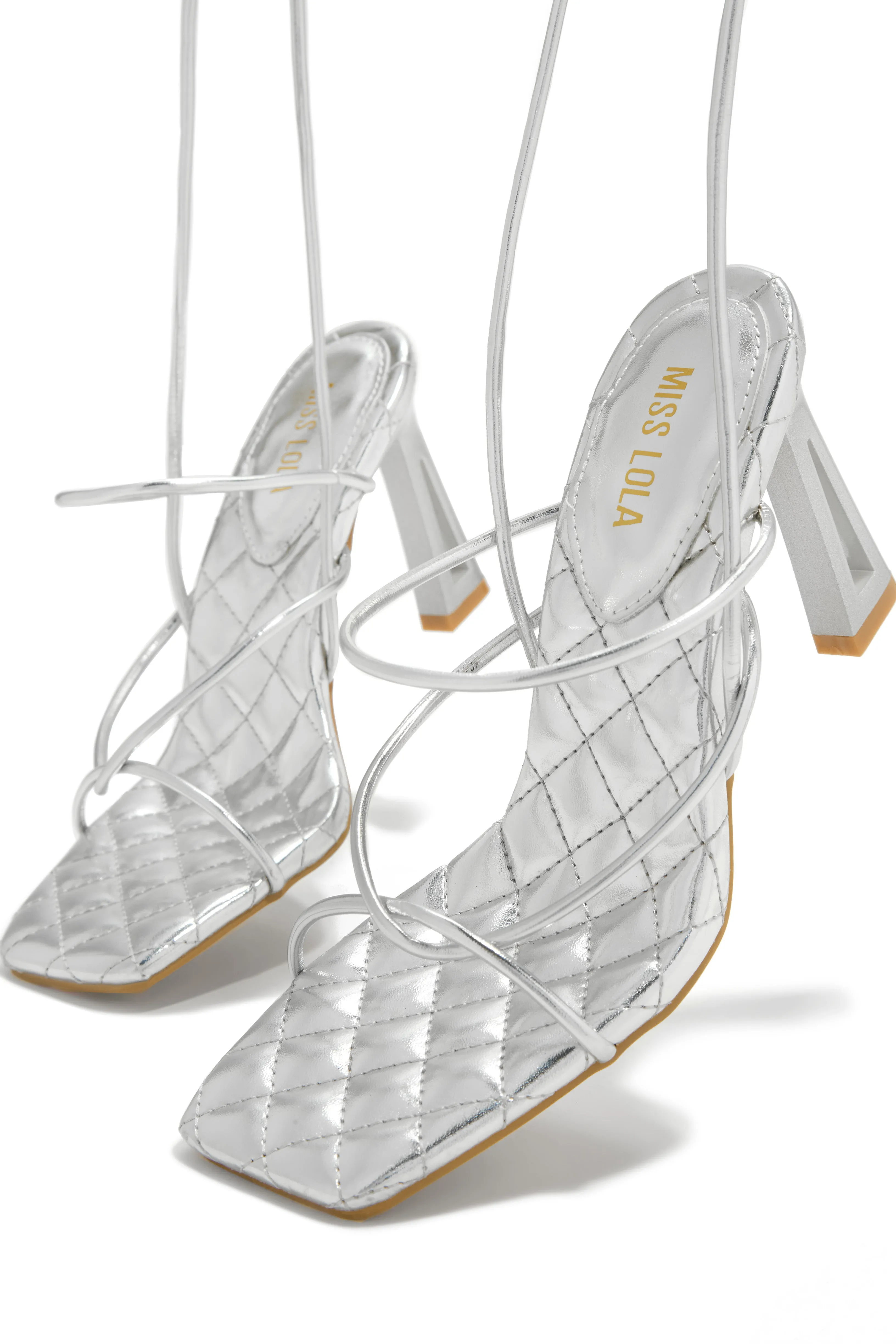 Jayla Lace Up Heels - Silver sold by Miss Lola product image thumbnail 2