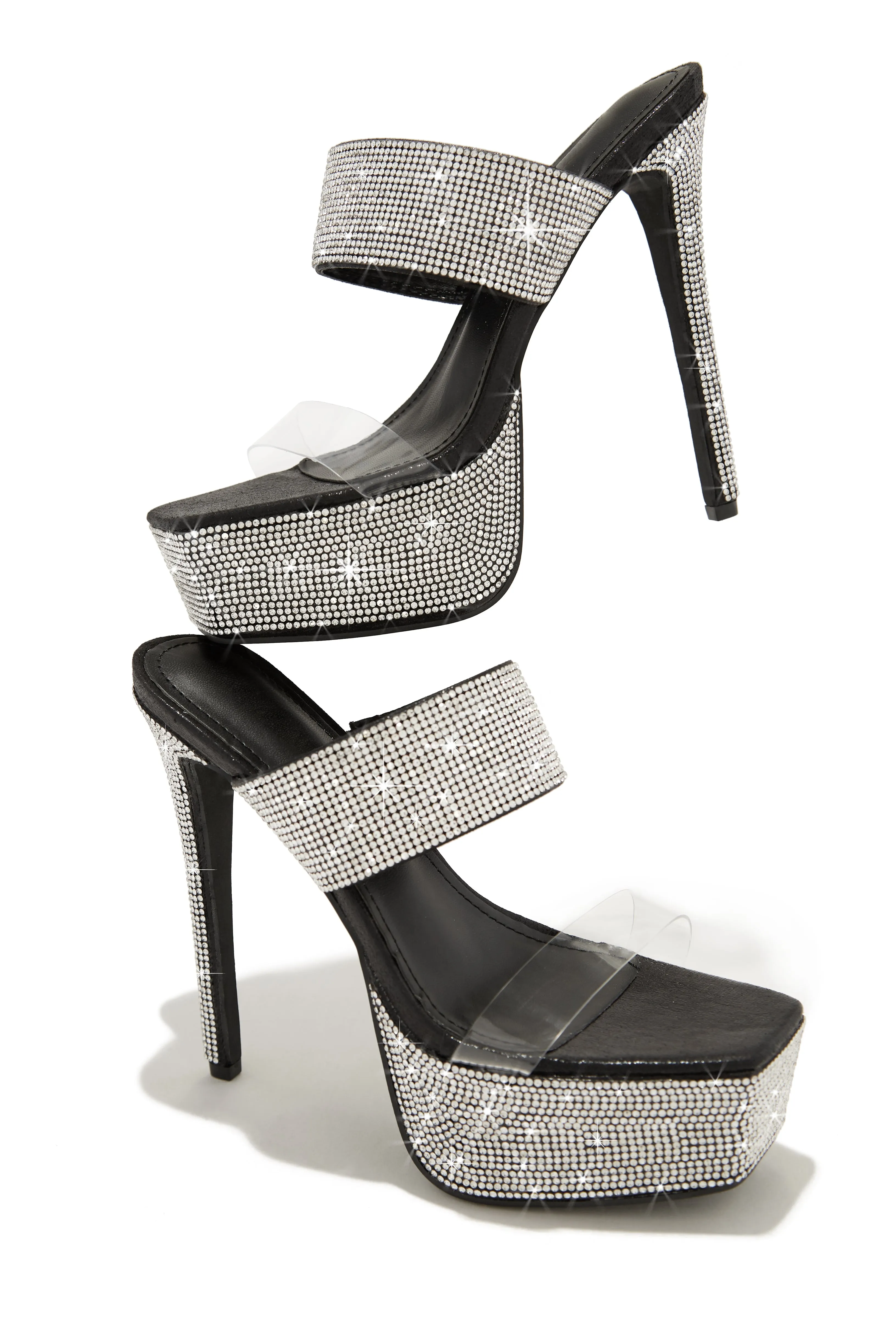 Main Event Embellished Platform High Heel Mules - Black sold by Miss Lola product image thumbnail 4