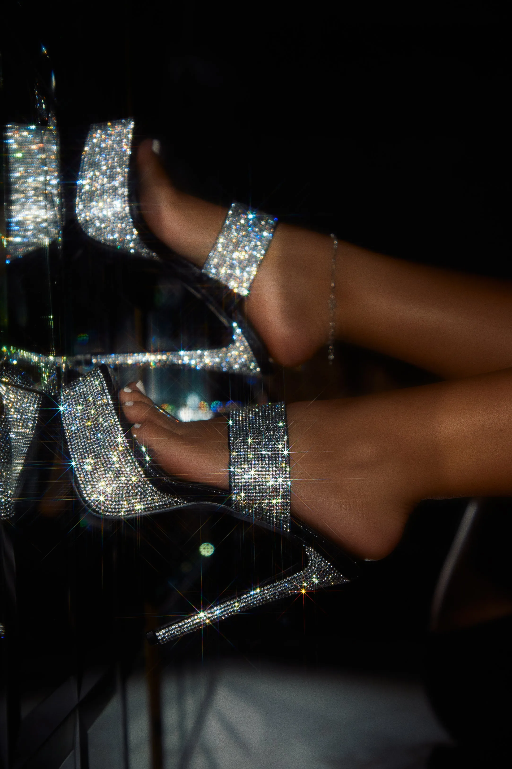 Main Event Embellished Platform High Heel Mules - Black sold by Miss Lola