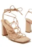 Palmera Lace Up Block Heels - Nude sold by Miss Lola