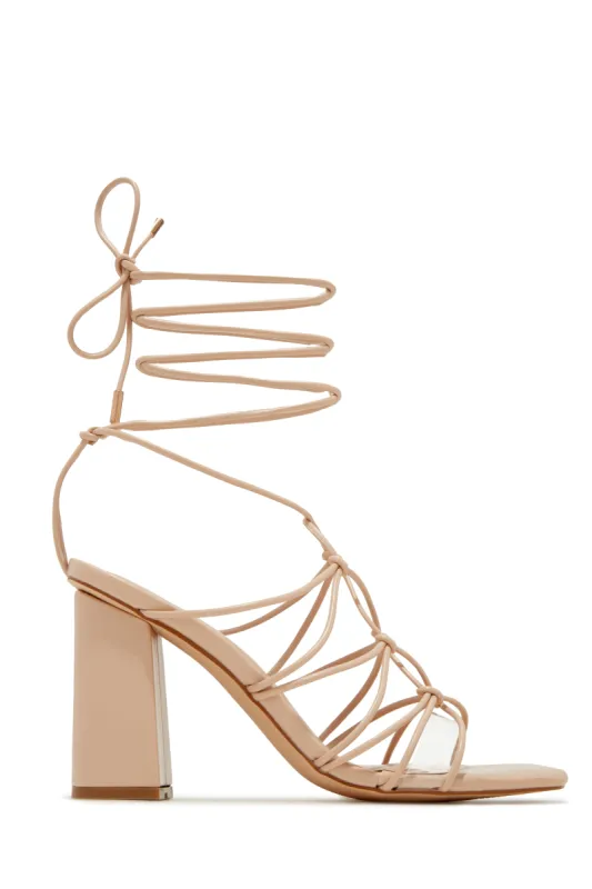 Palmera Lace Up Block Heels - Nude sold by Miss Lola