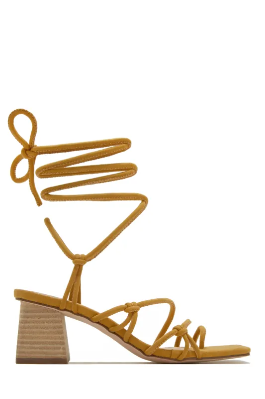 Vacation Villas Lace Up Block Mid Heels - Tan sold by Miss Lola
