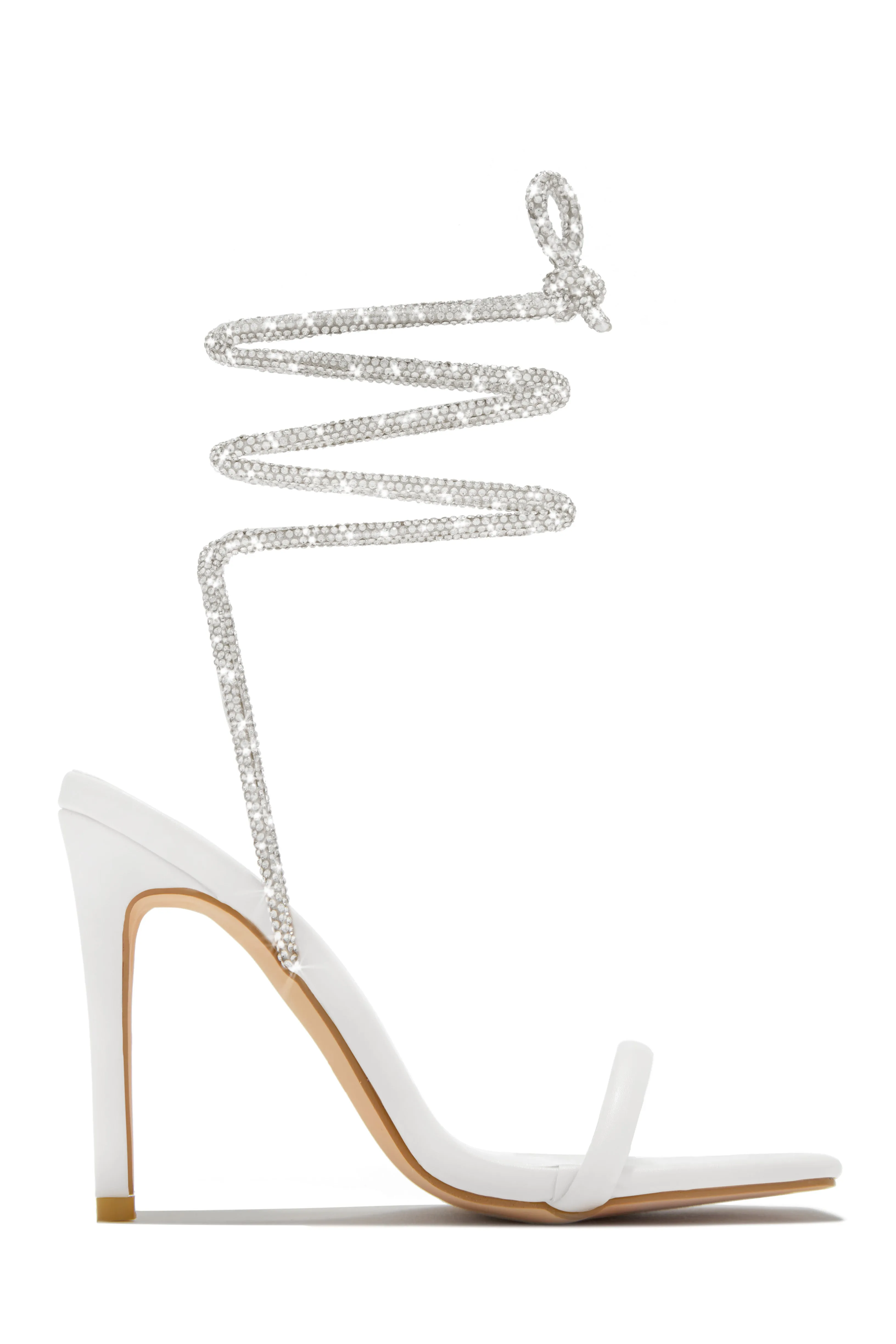 Pretty Girl Embellished Lace Up High Heels - White sold by Miss Lola