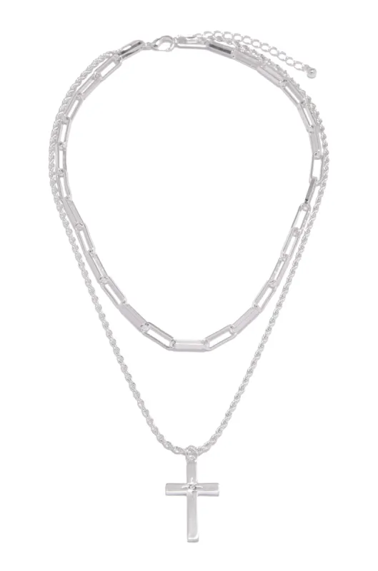 Ester Layered Cross Pendant Necklace - Silver sold by Miss Lola