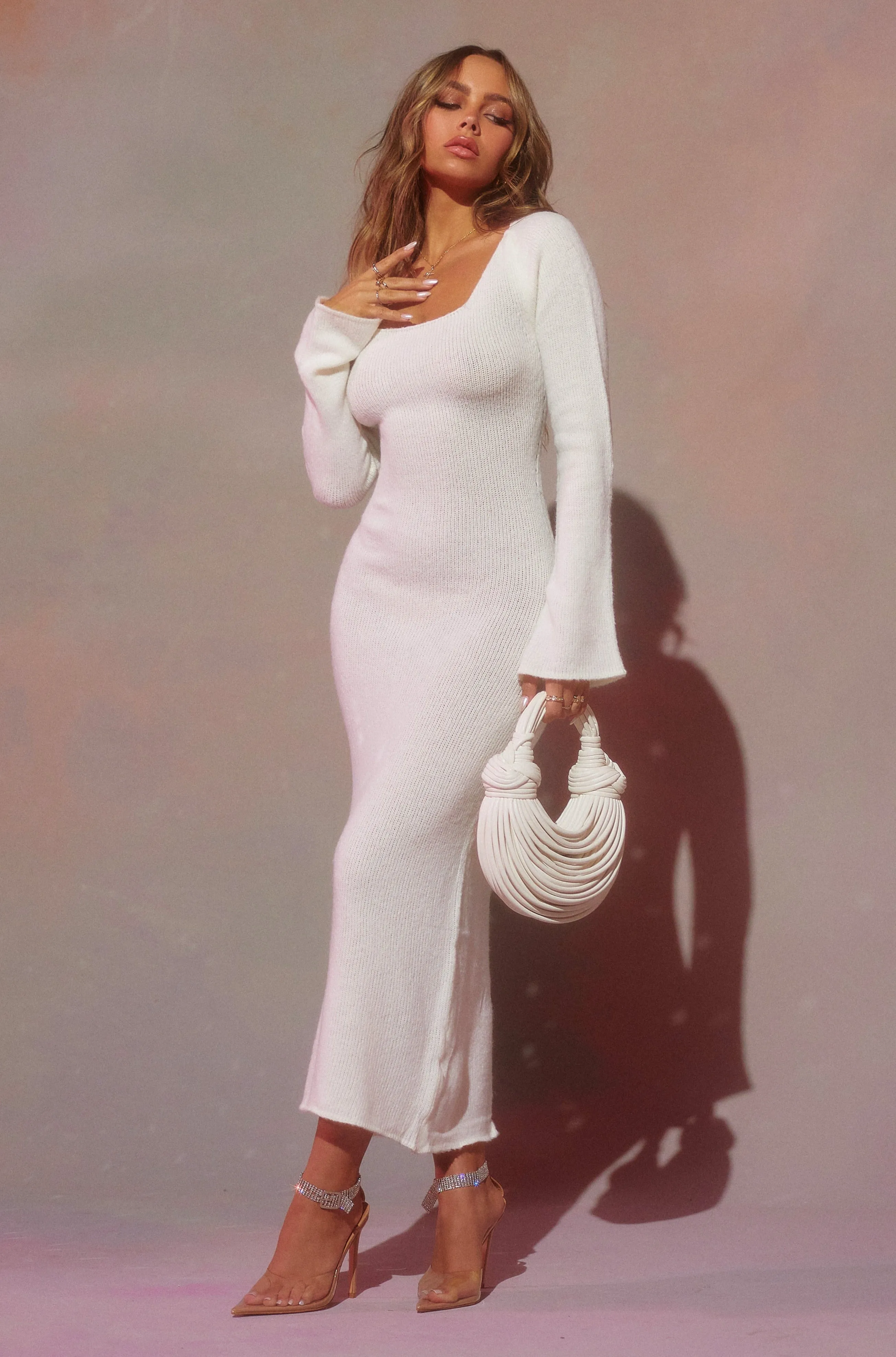 Andrea Long Sleeve Maxi Dress - White sold by Miss Lola product image thumbnail 4