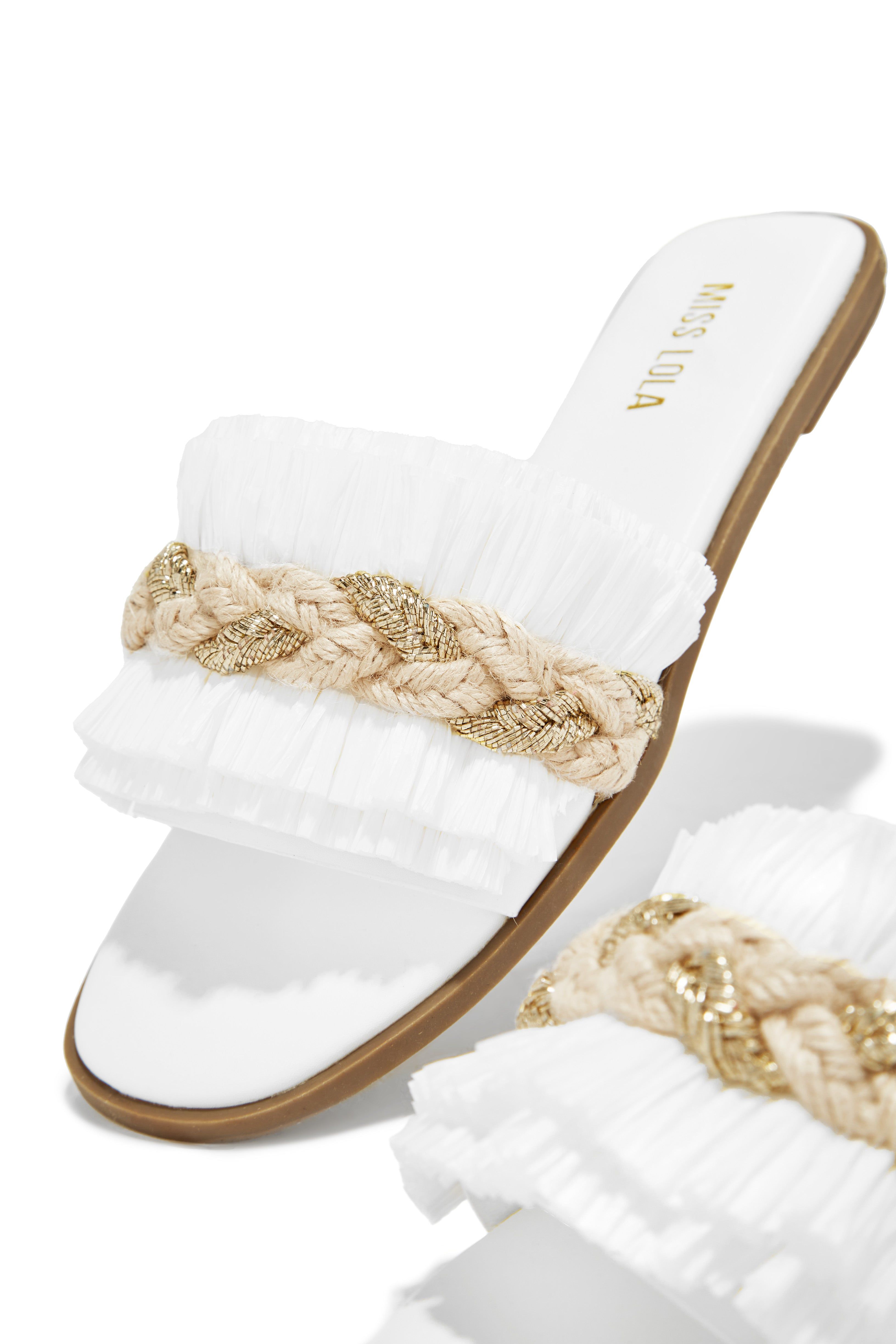 Private Island Fringe Slip On Sandals - White sold by Miss Lola product image thumbnail 4