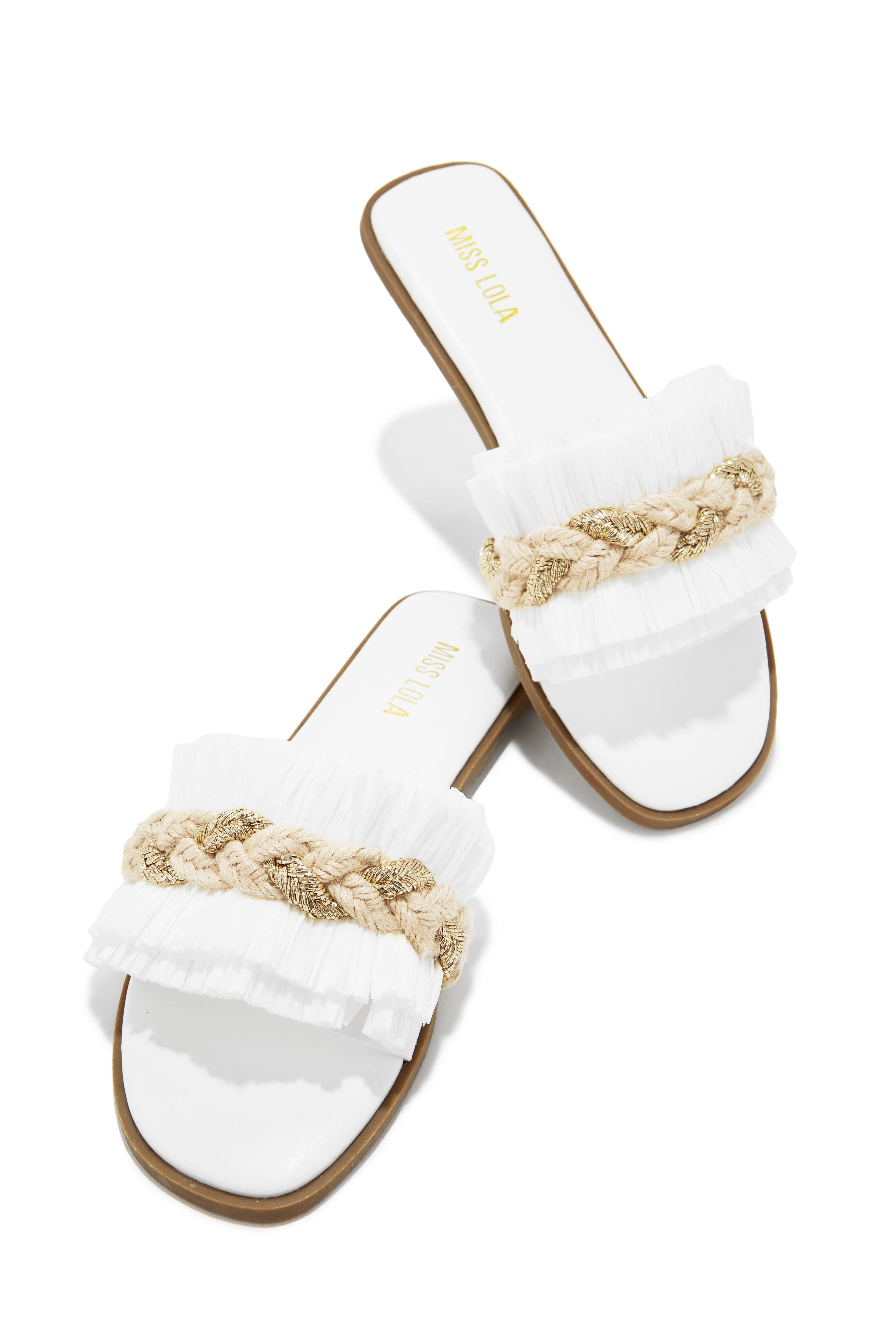 Private Island Fringe Slip On Sandals - White sold by Miss Lola product image thumbnail 3