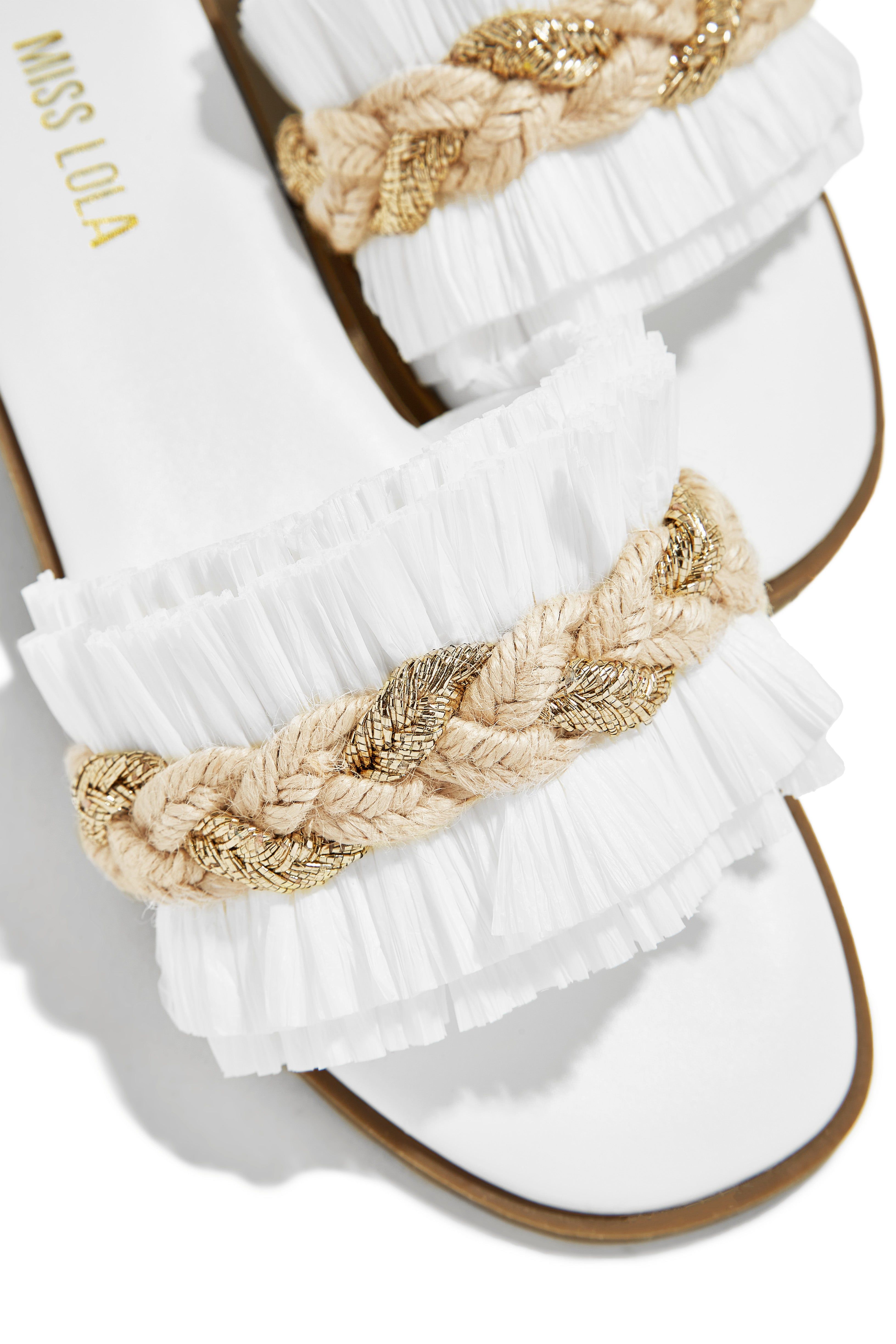 Private Island Fringe Slip On Sandals - White sold by Miss Lola product image thumbnail 2