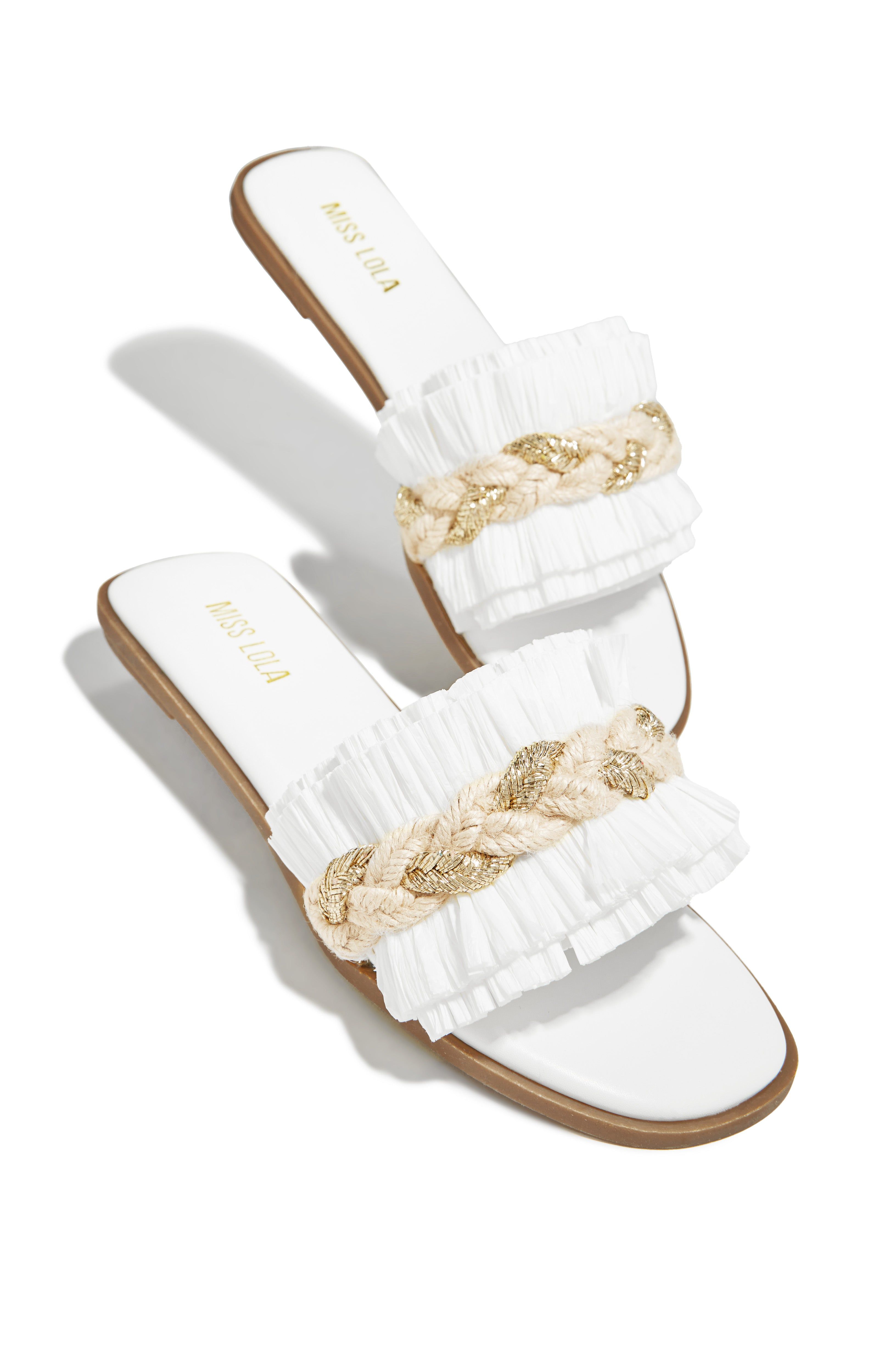 Private Island Fringe Slip On Sandals - White sold by Miss Lola product image thumbnail 5