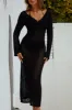 Charlene Long Sleeve Crochet Maxi Dress - Black sold by Miss Lola