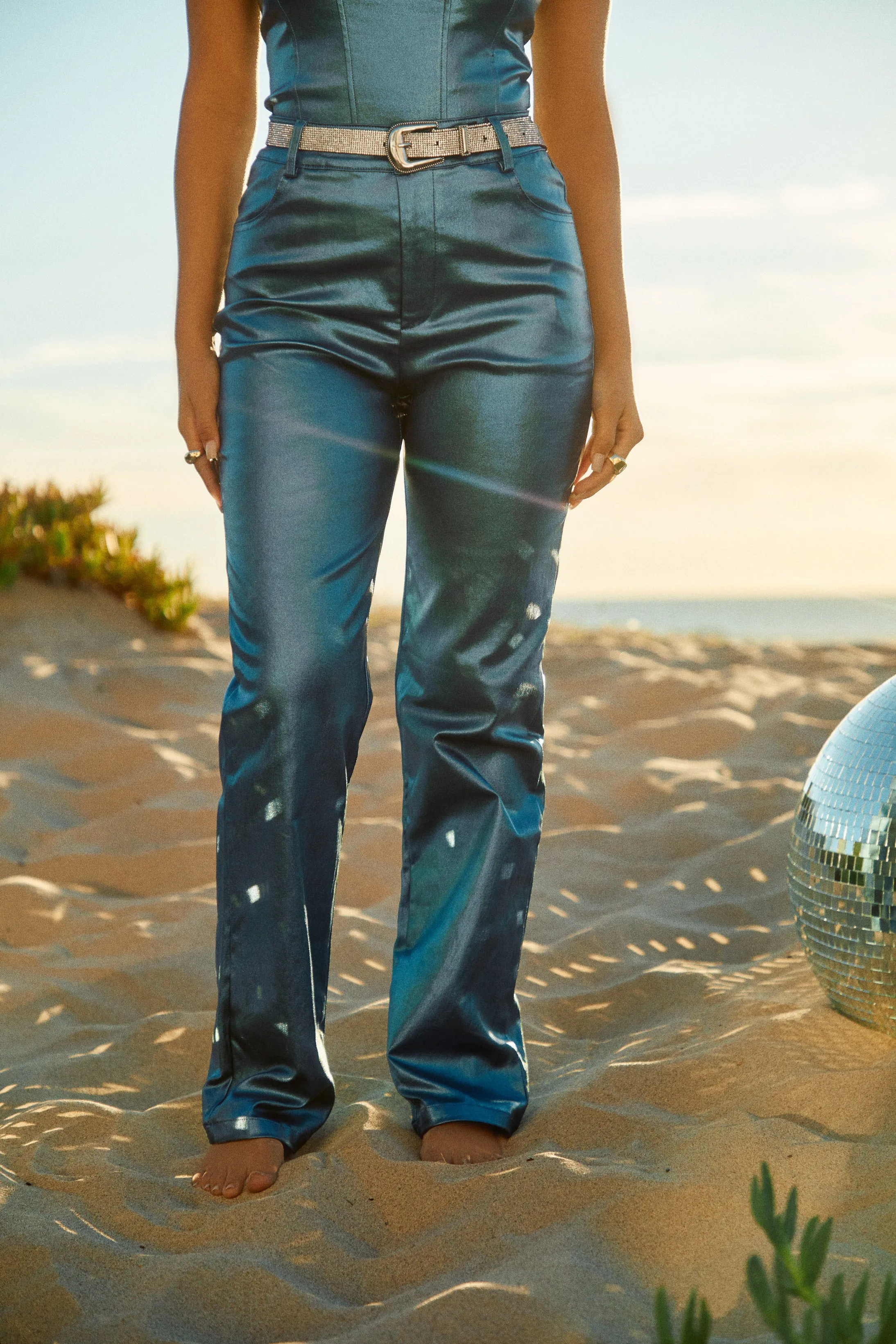 Selene Metallic Straight Leg Pant - Blue sold by Miss Lola product image thumbnail 4