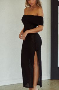 Leyna Off The Shoulder Midi Dress - Black sold by Miss Lola