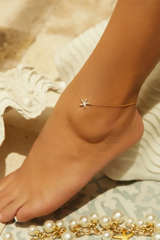 Sun Rays Embellished Starfish Anklet - Gold sold by Miss Lola