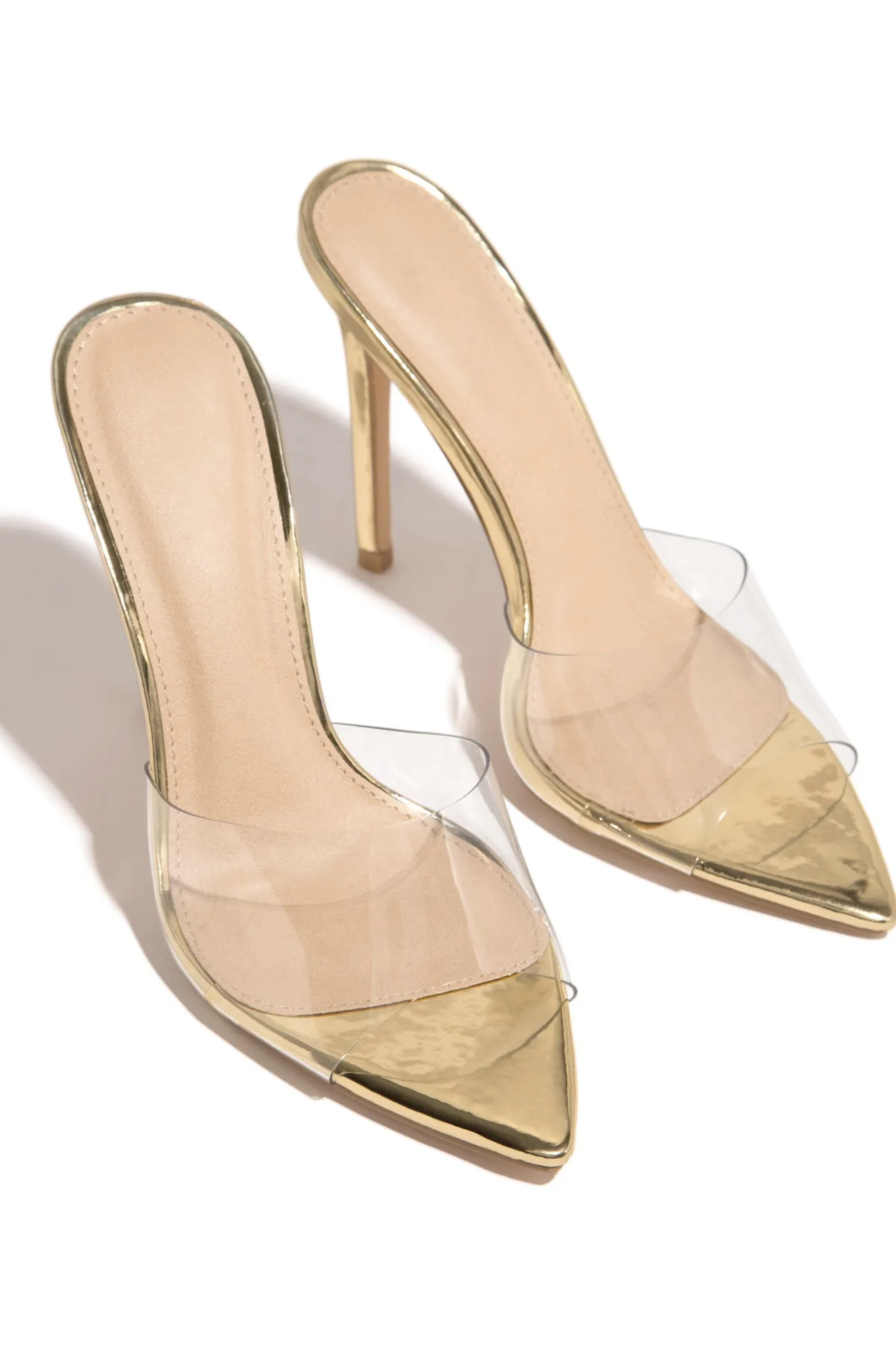 Beauty Blogger Clear Strap Heel Mules - Gold sold by Miss Lola product image thumbnail 4