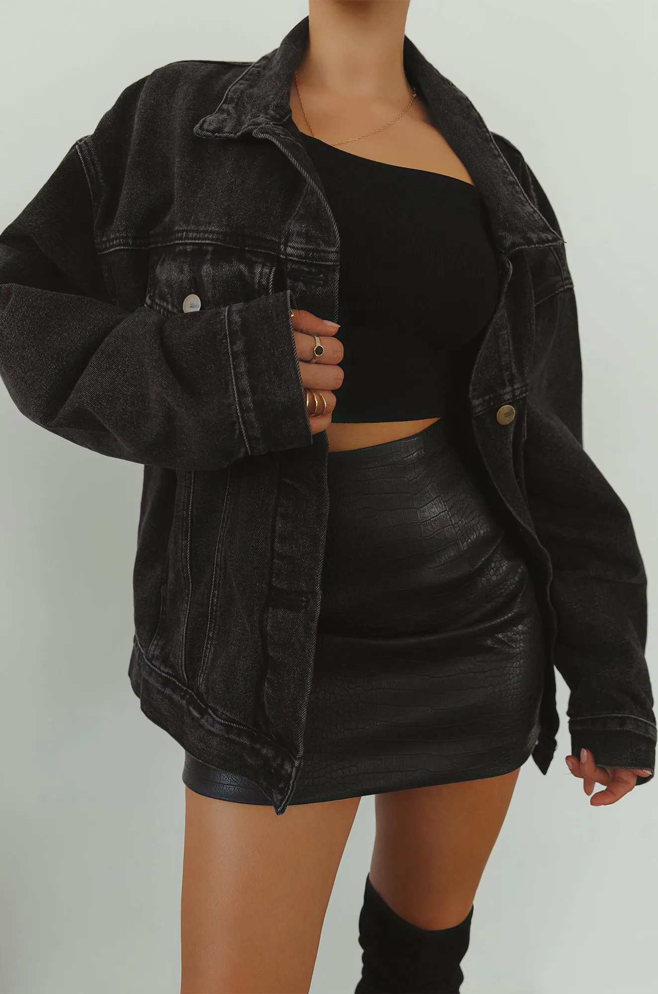 Cali Girl Oversized Denim Jacket - Charcoal sold by Miss Lola