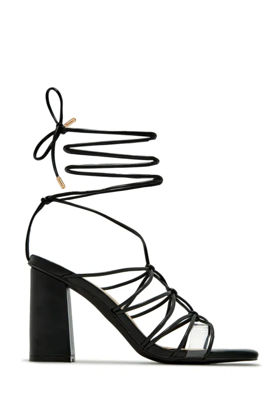 Palmera Lace Up Block Heels - Black sold by Miss Lola