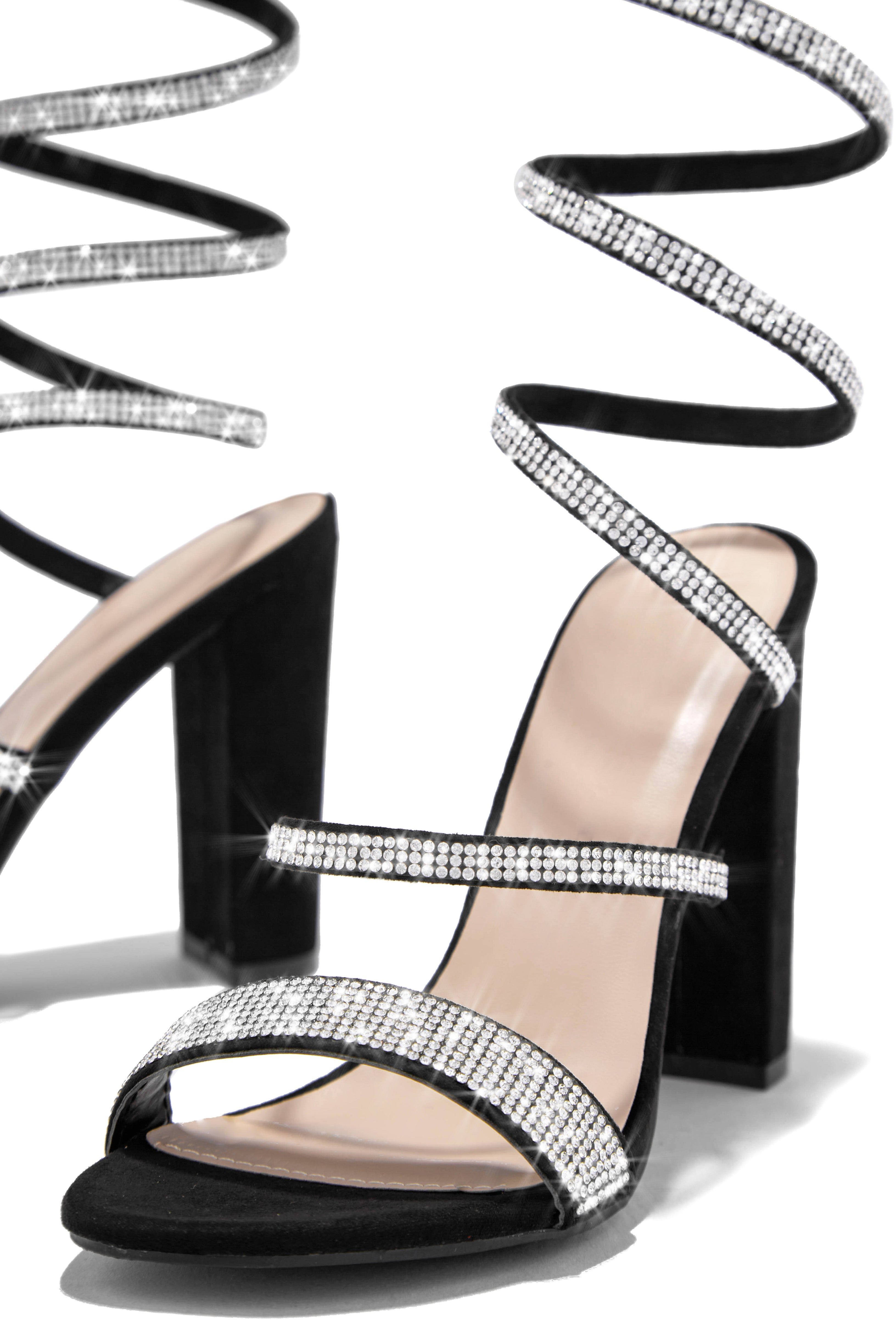 So In Love Embellished Block High Heels - Black sold by Miss Lola product image thumbnail 2