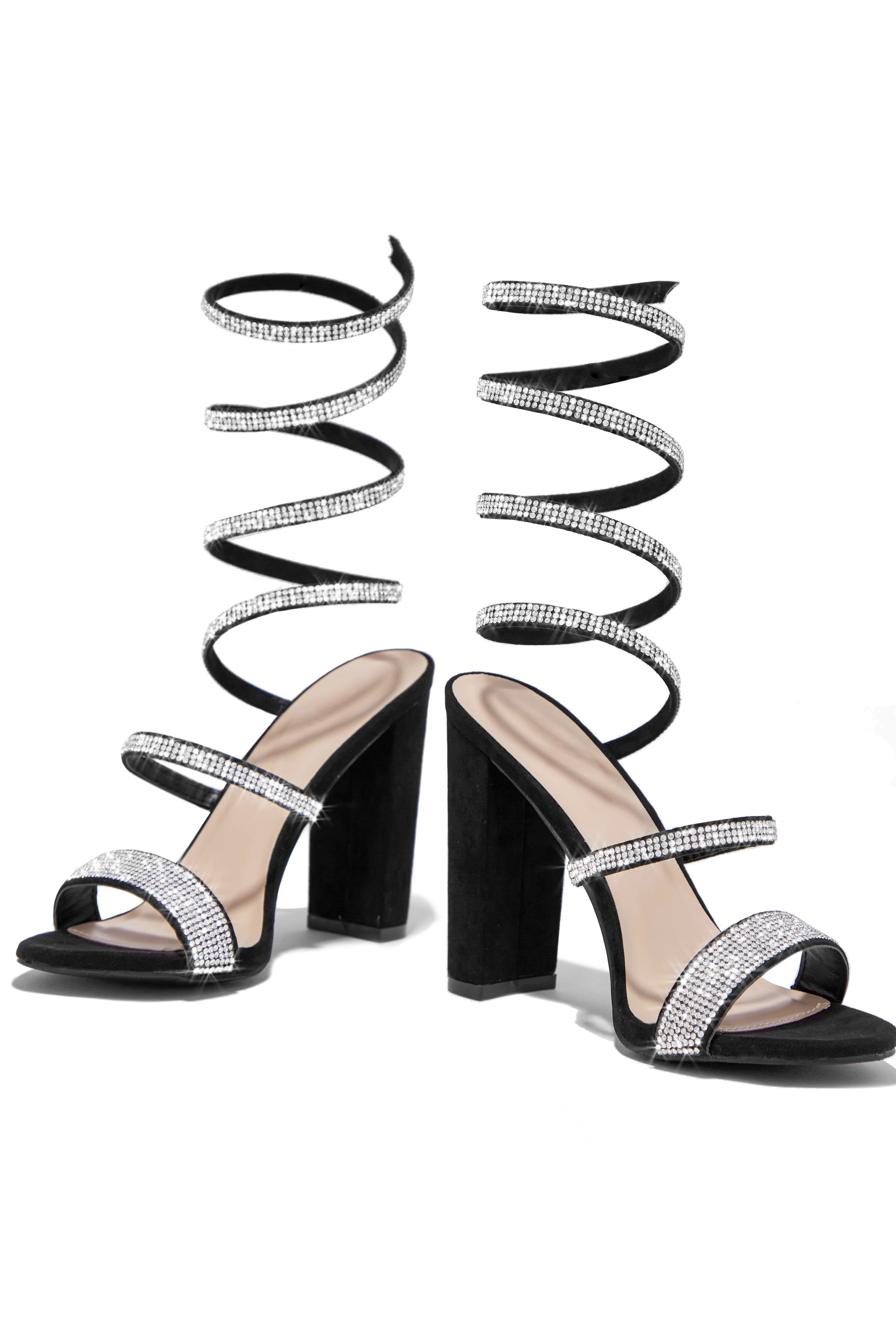 So In Love Embellished Block High Heels - Black sold by Miss Lola