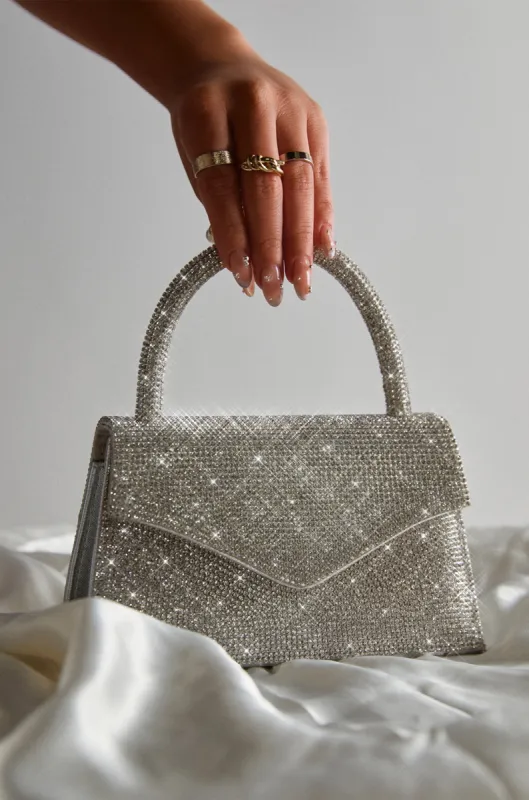 Kailey Embellished Top Handle Bag - Silver sold by Miss Lola