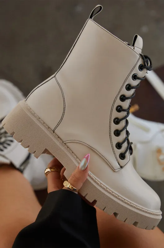 Joslin Lace Up Combat Boots - Nude sold by Miss Lola