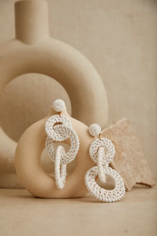 Araya Statement Woven Earring - White sold by Miss Lola