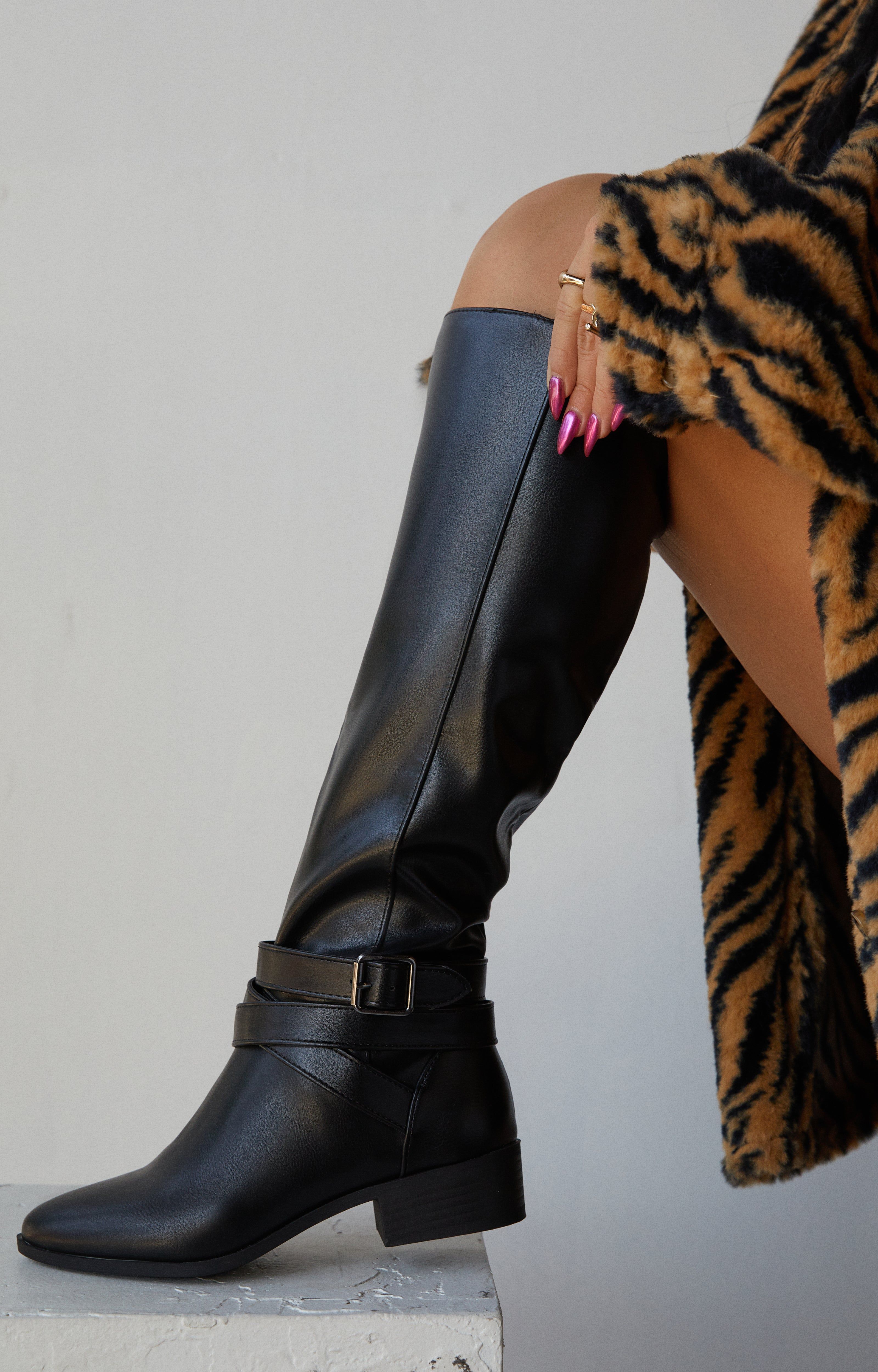 Helen Knee High Boots - Black sold by Miss Lola