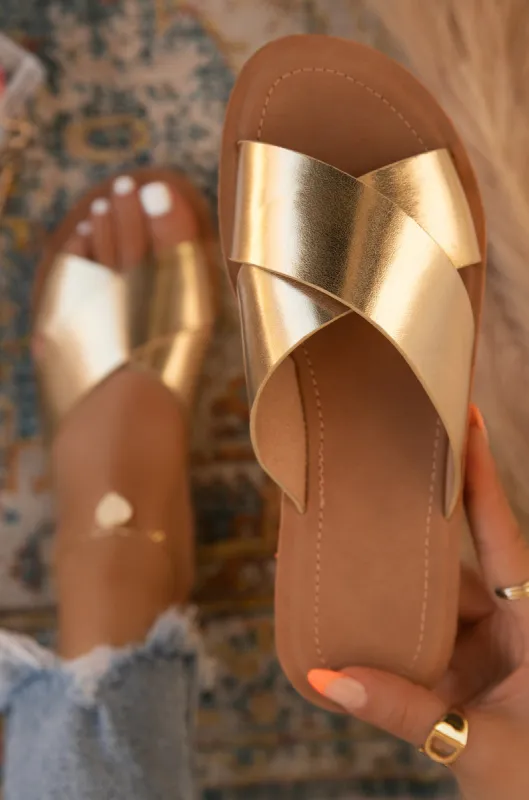 La Palma Slip On Flat Sandals - Gold sold by Miss Lola