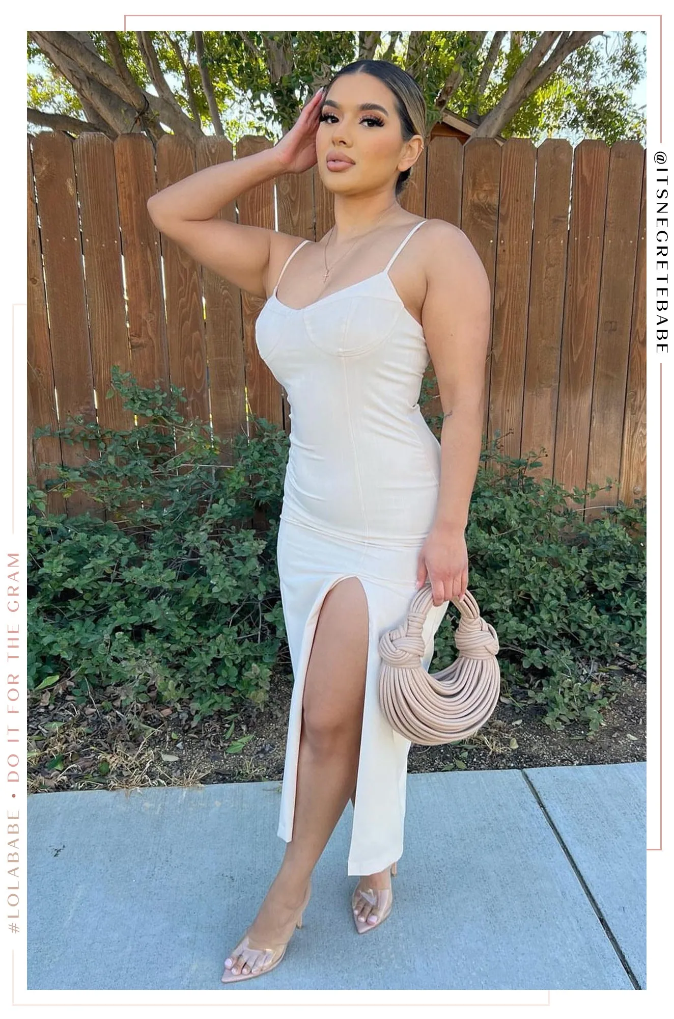 Milena Side Slit Midi Dress - Cream sold by Miss Lola product image thumbnail 4