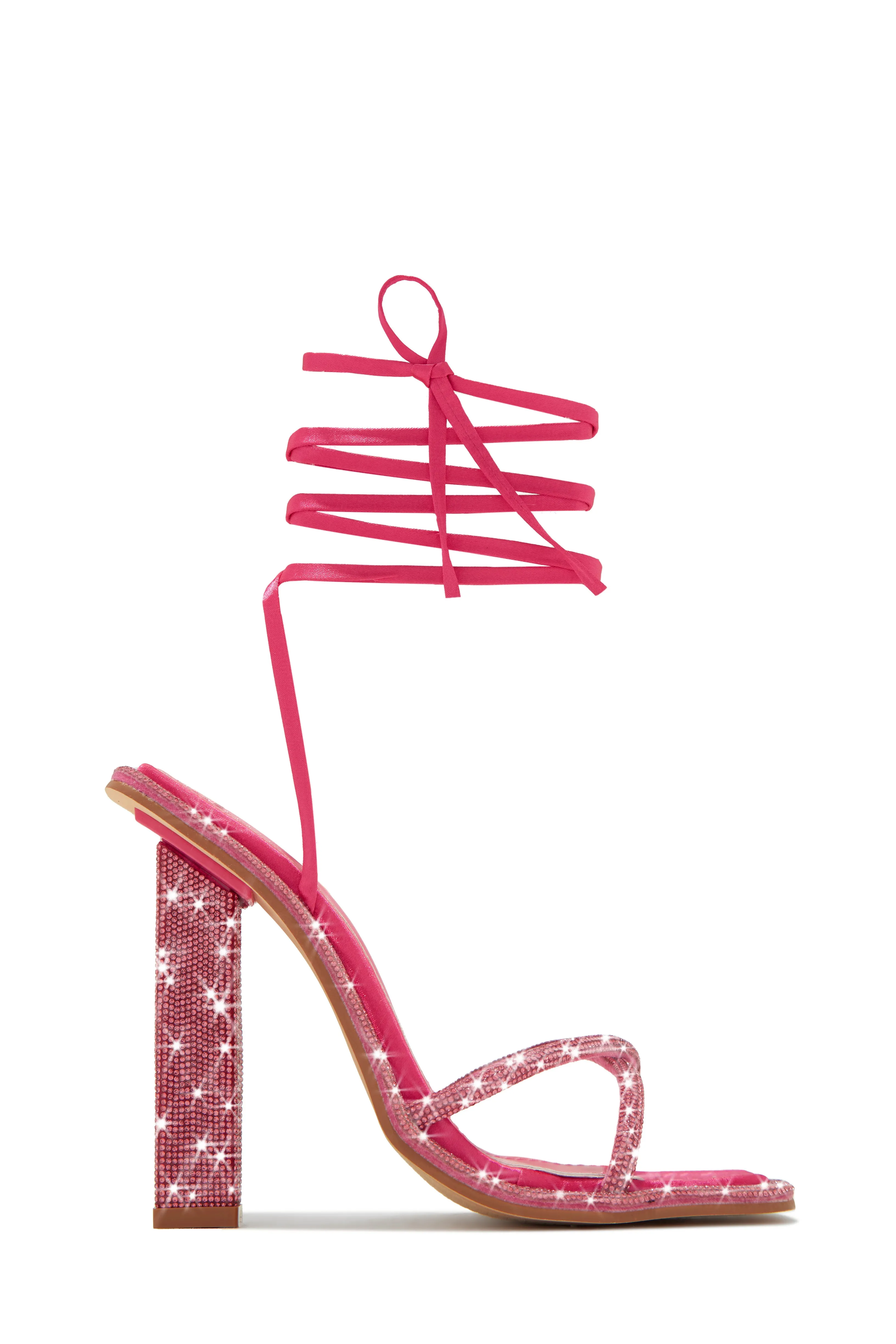 Crystal Embellished Lace Up High Heels - Pink sold by Miss Lola