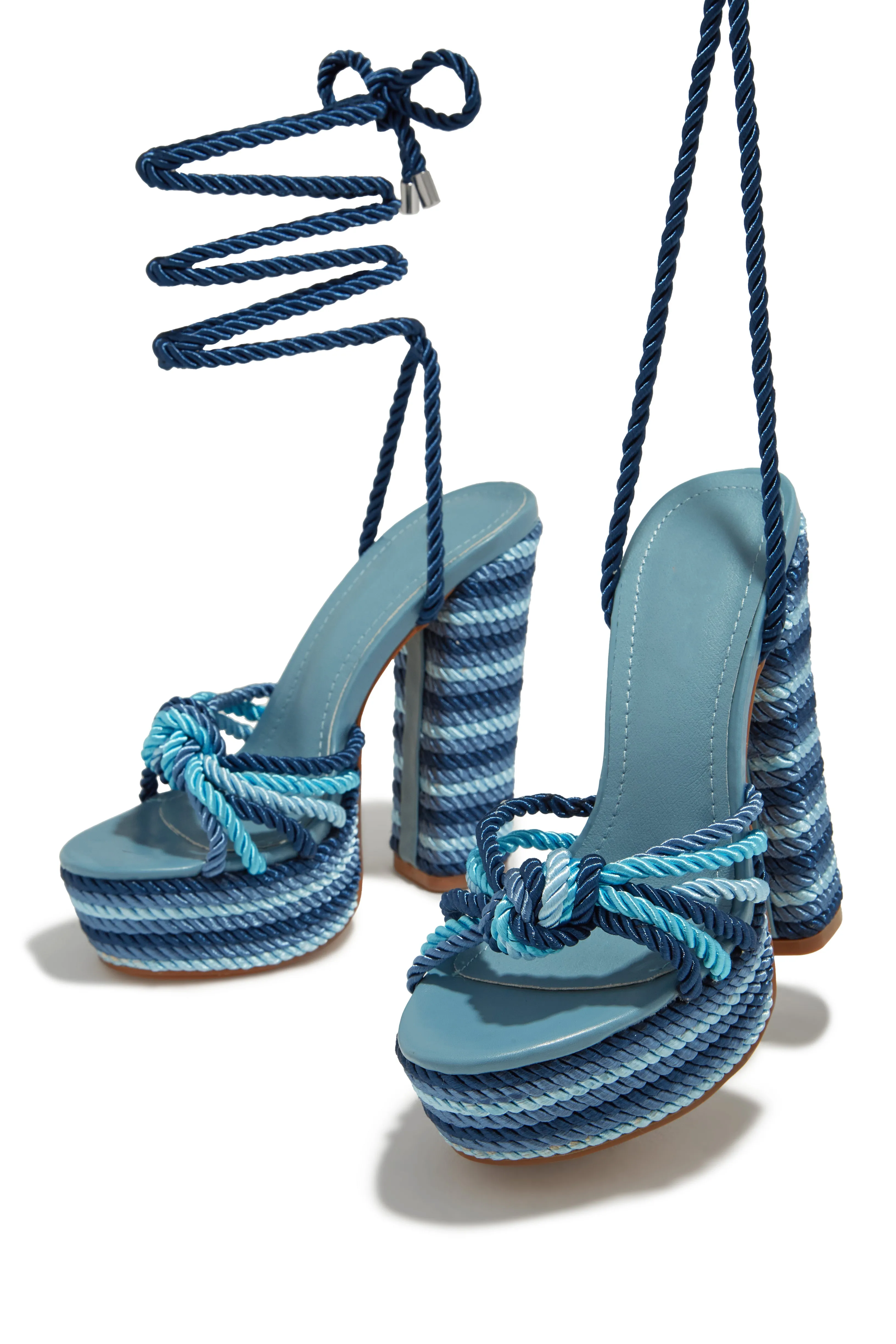 Kayden Lace Up Platform Block Heels - Blue sold by Miss Lola product image thumbnail 3