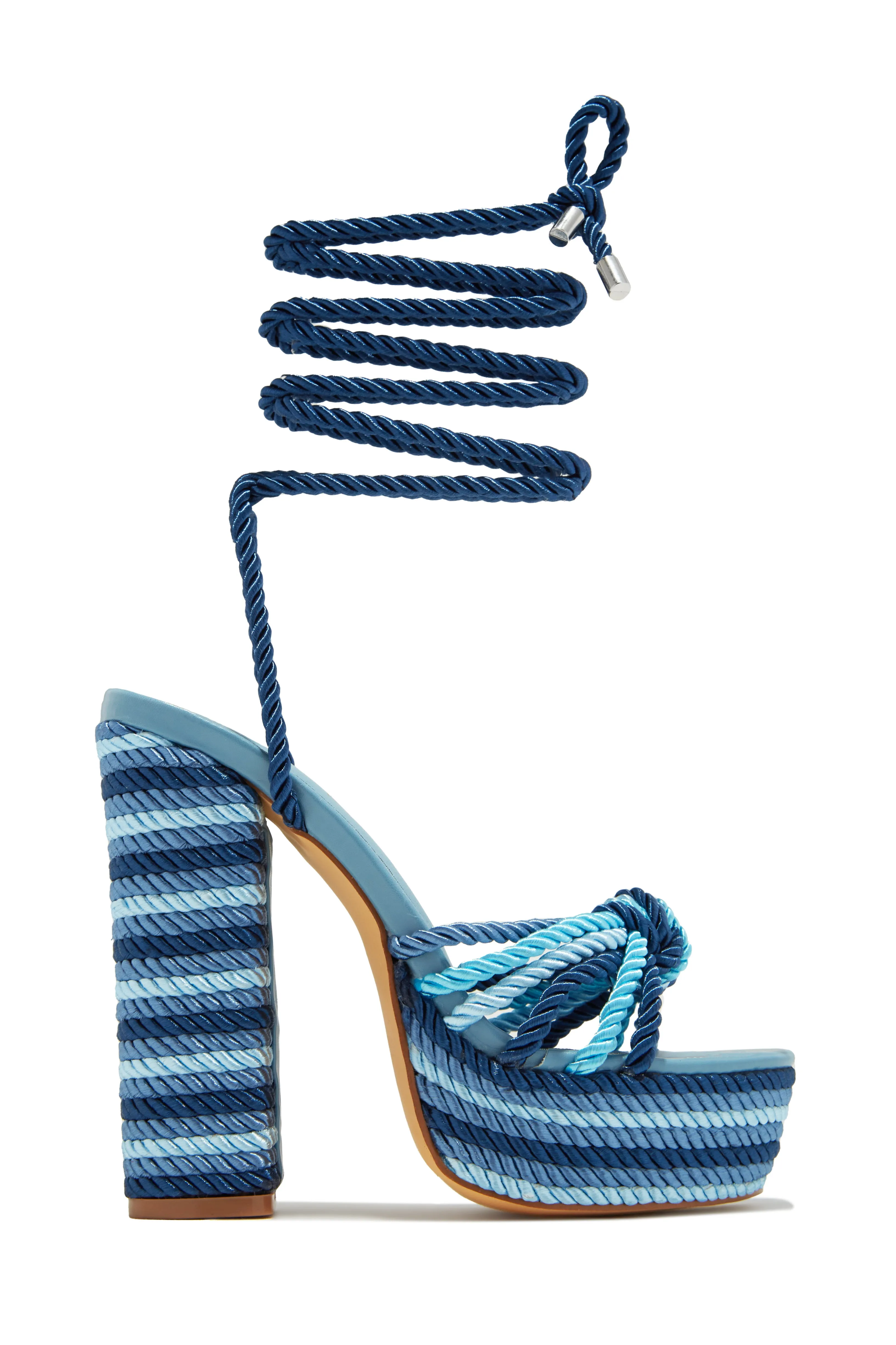 Kayden Lace Up Platform Block Heels - Blue sold by Miss Lola product image thumbnail 5