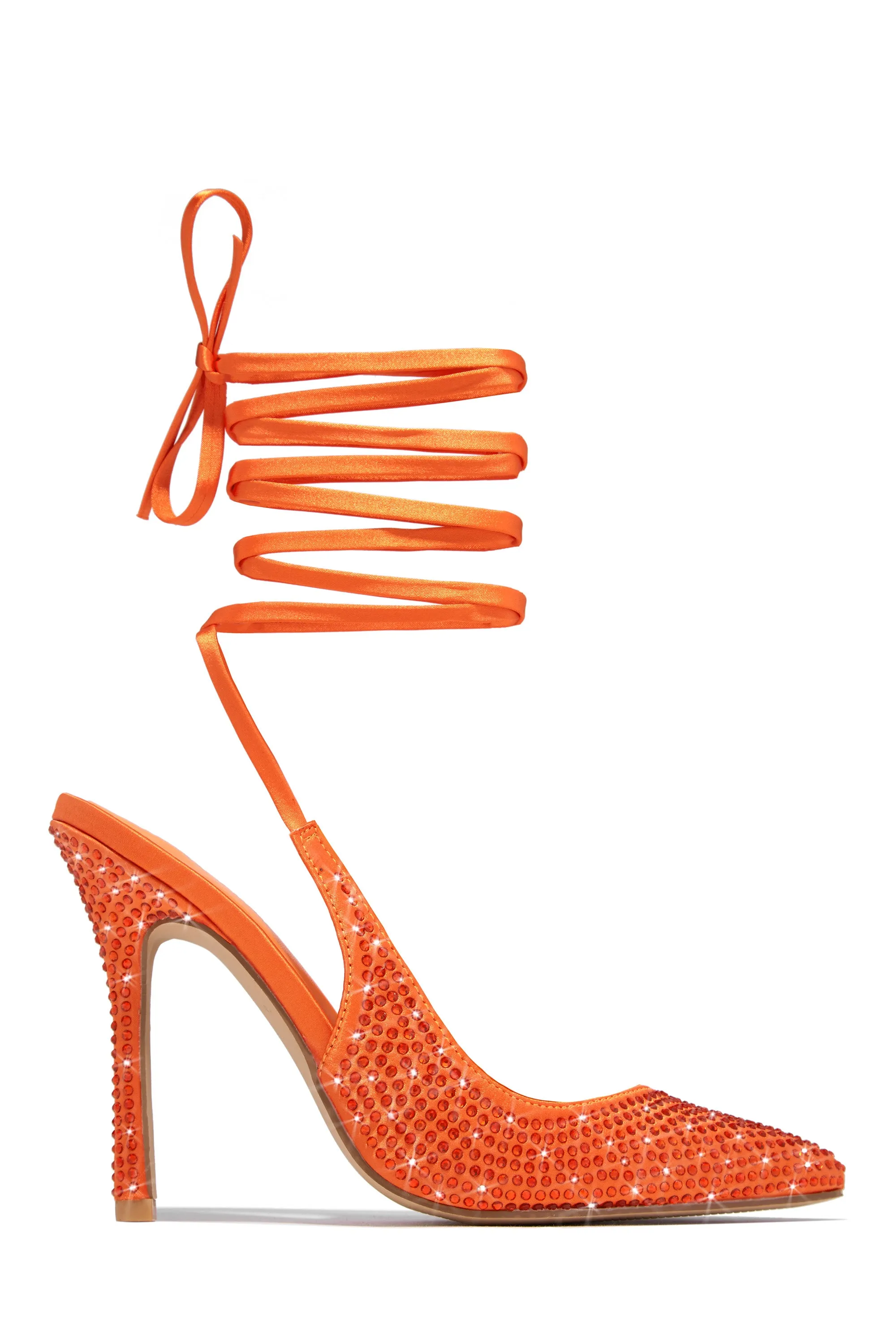 It-List Embellished Lace Up Pumps - Orange sold by Miss Lola