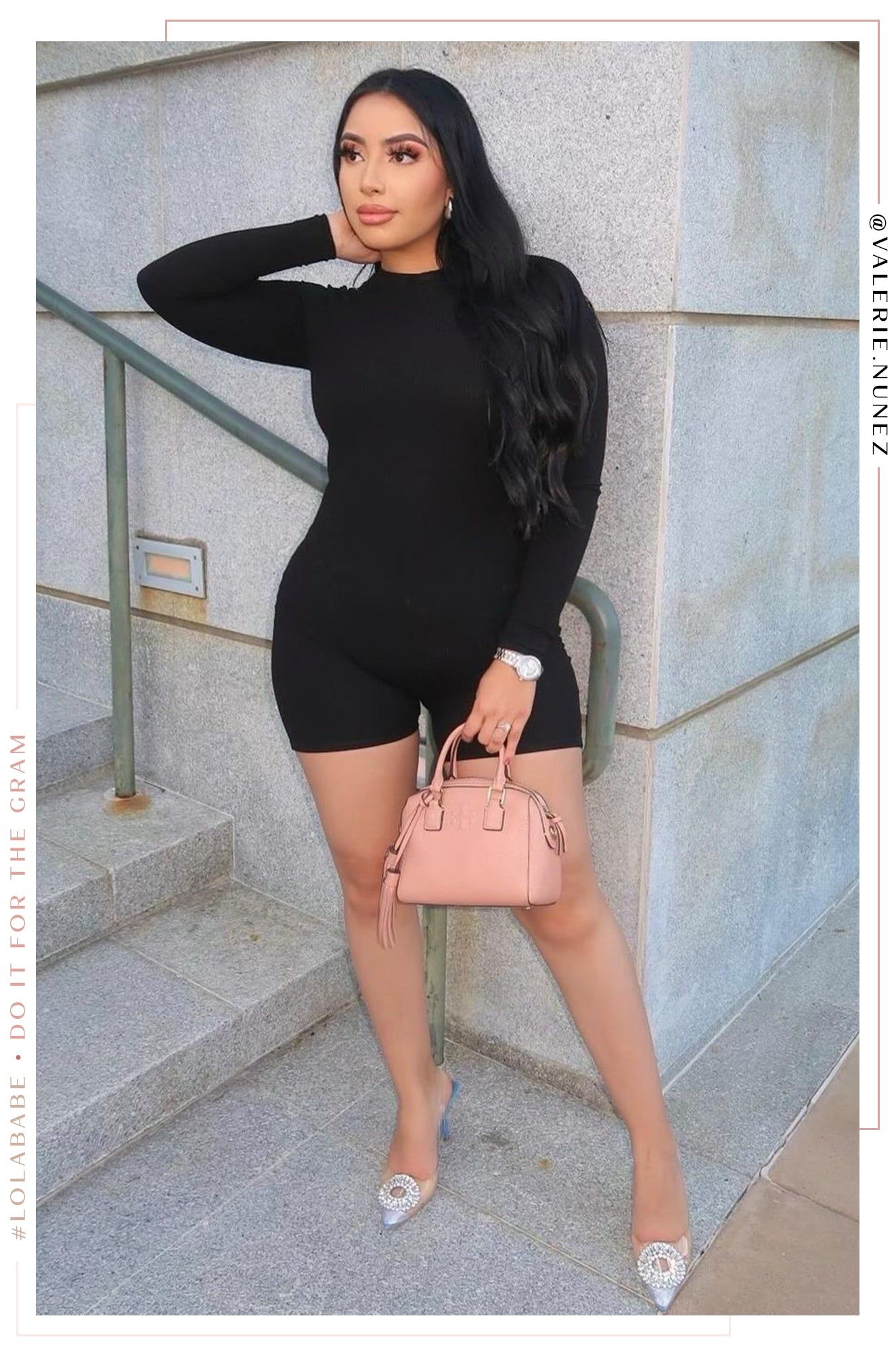 Kaily Long Sleeve Knit Romper - Black sold by Miss Lola product image thumbnail 2