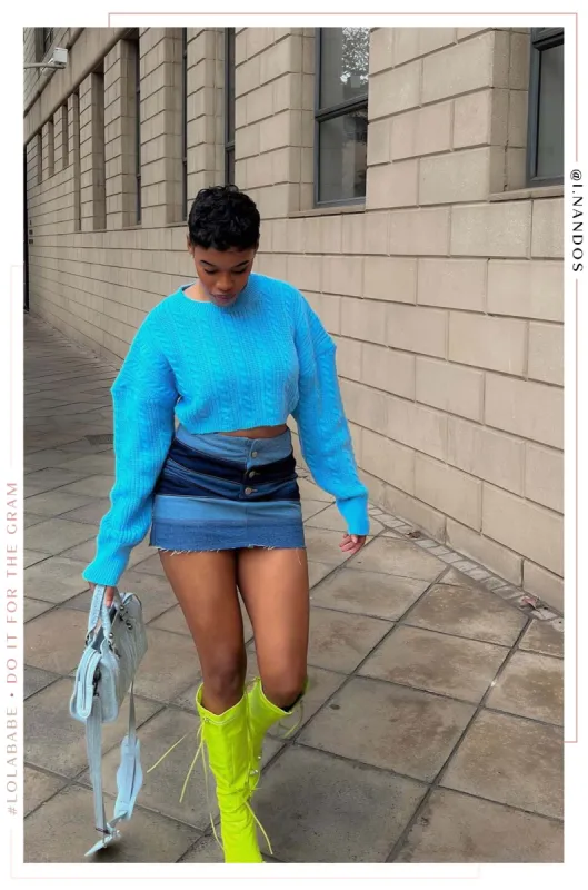 Masey Cable Knit Cropped Sweater - Blue sold by Miss Lola