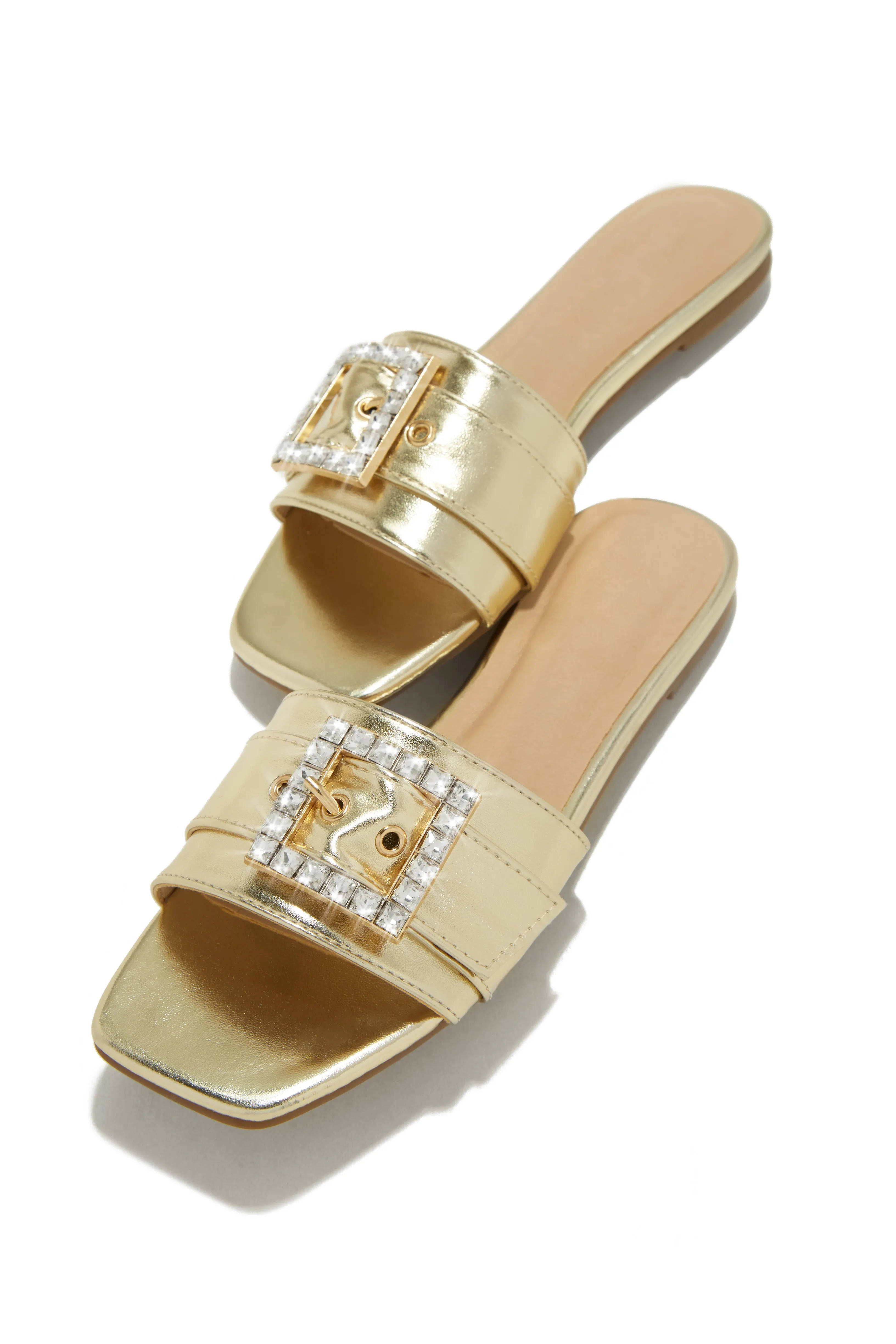 Summer Solstice Embellished Buckle Slip On Sandals - Gold sold by Miss Lola product image thumbnail 2