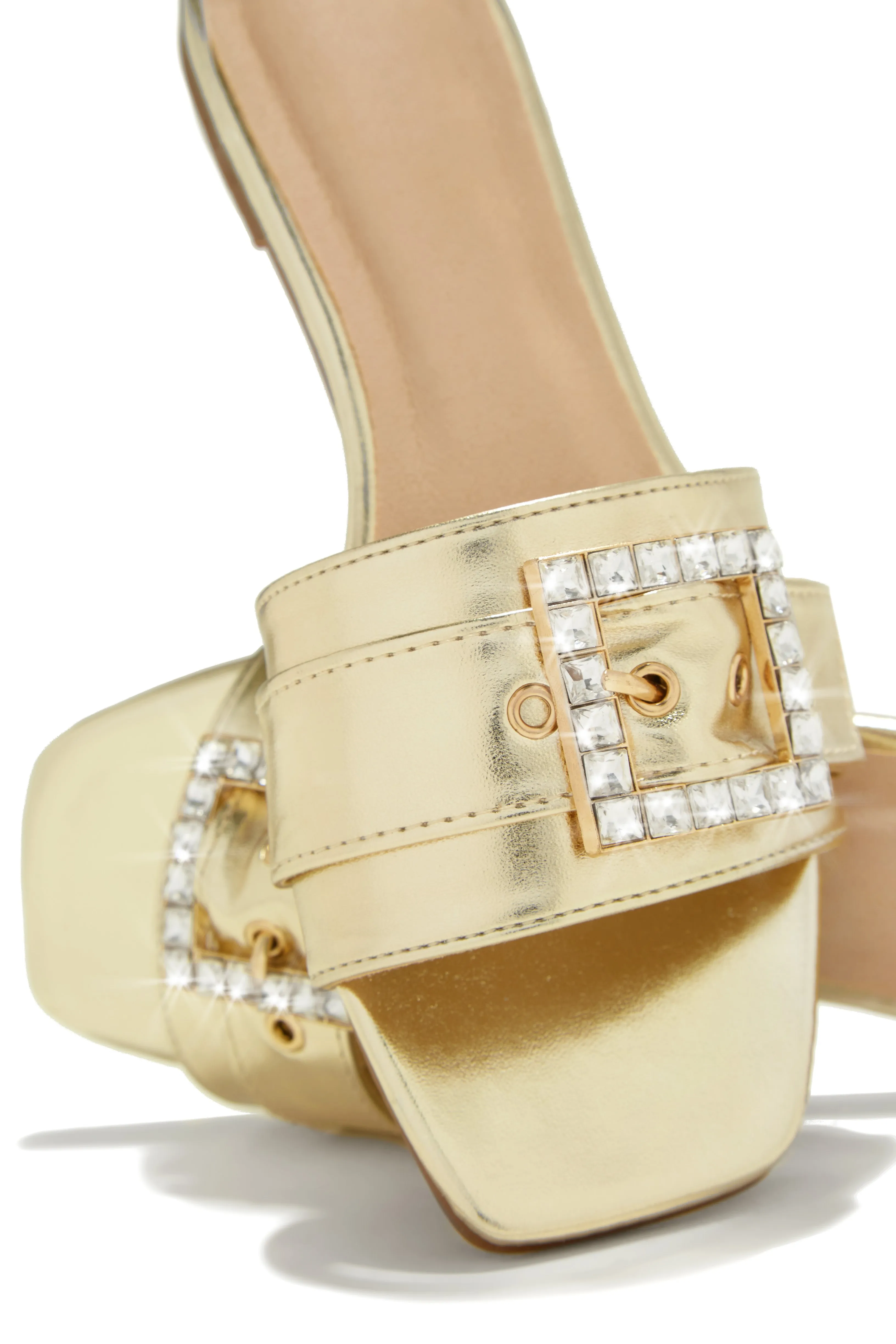 Summer Solstice Embellished Buckle Slip On Sandals - Gold sold by Miss Lola product image thumbnail 4