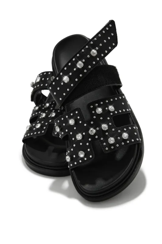 Amani Studded Embellished Slip On Sandals - Black sold by Miss Lola