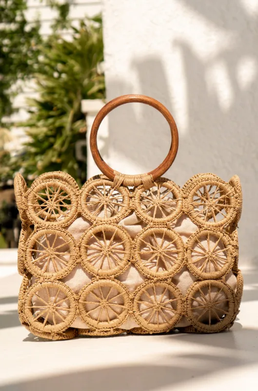 St. Barts Getaway Top Handle Wicker Bag - Tan sold by Miss Lola